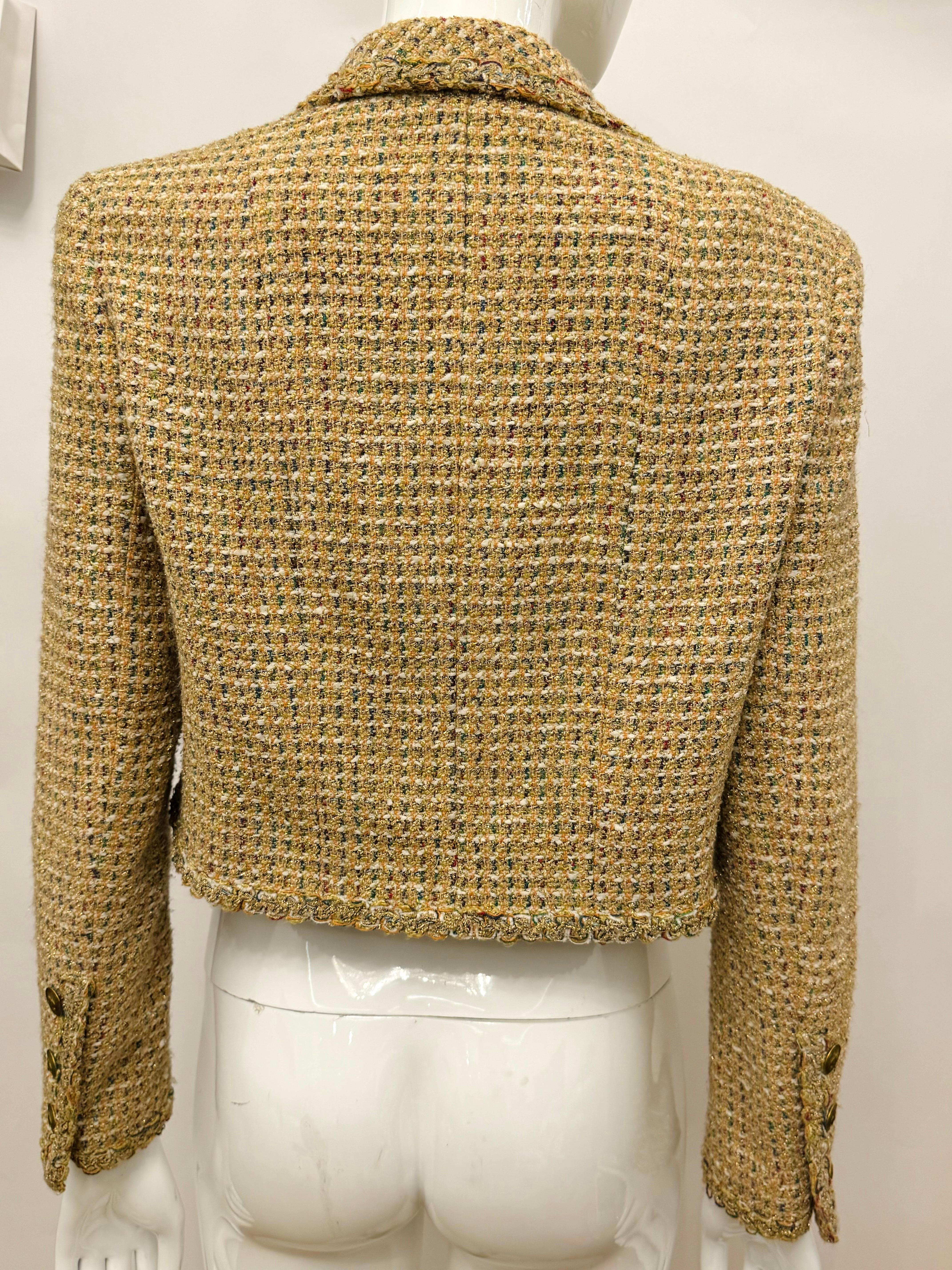 Chanel S/S 1994 fantaisie tweed or cropped jacket by Karl Lagerfeld en vente 8