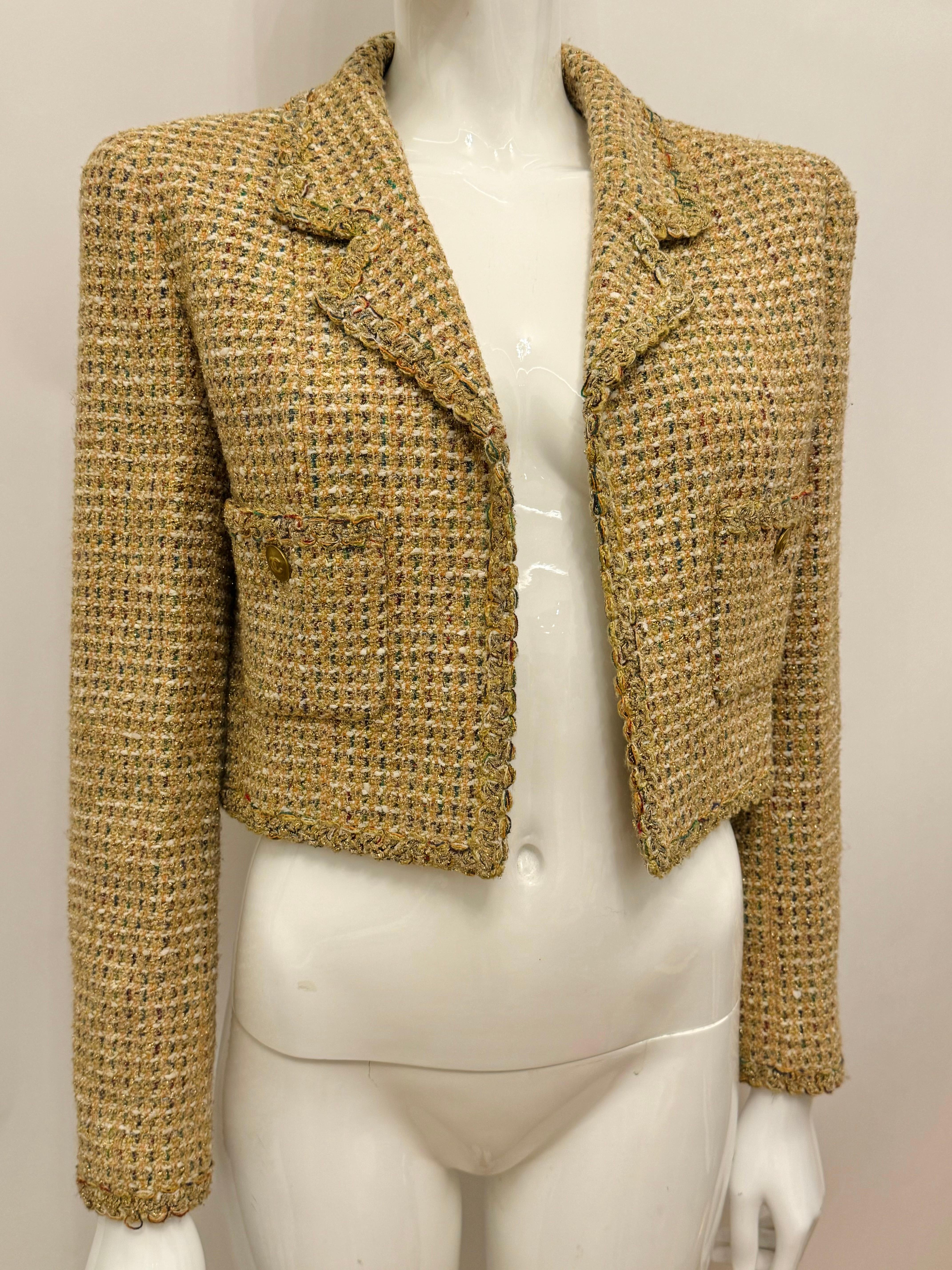 Chanel S/S 1994 fantaisie tweed or cropped jacket by Karl Lagerfeld en vente 11
