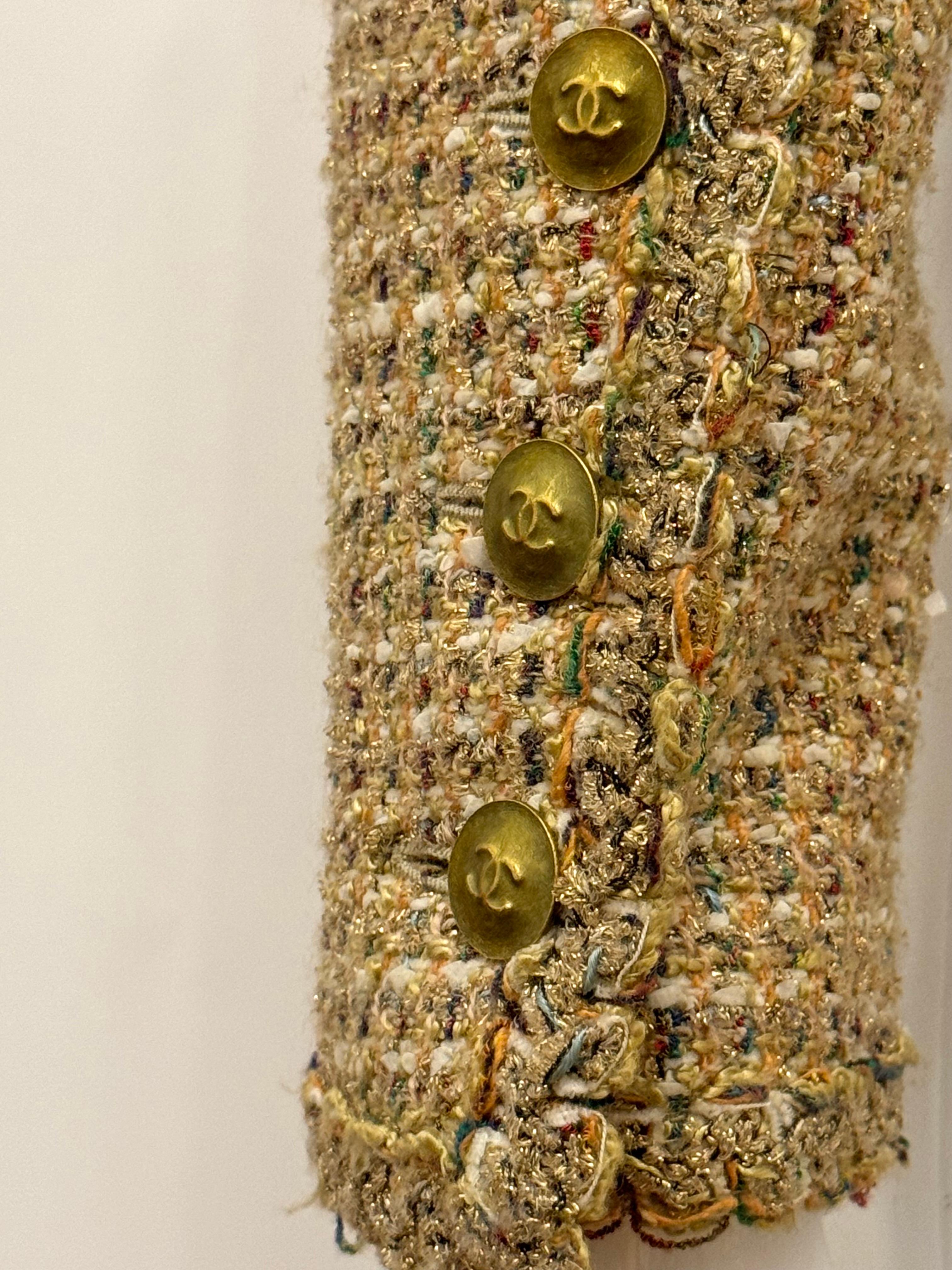 Chanel S/S 1994 fantaisie tweed or cropped jacket by Karl Lagerfeld en vente 12