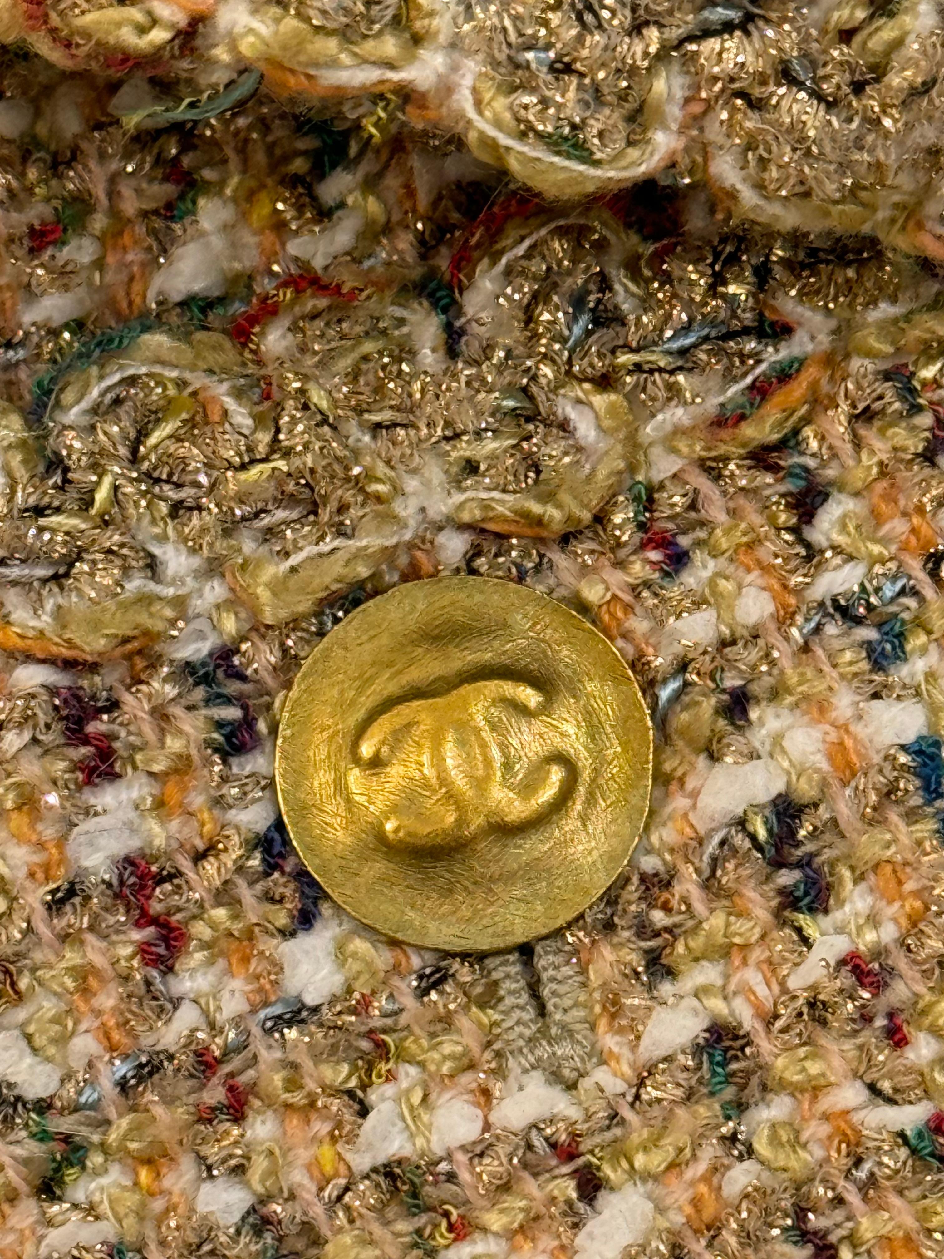 Marron Chanel S/S 1994 fantaisie tweed or cropped jacket by Karl Lagerfeld en vente