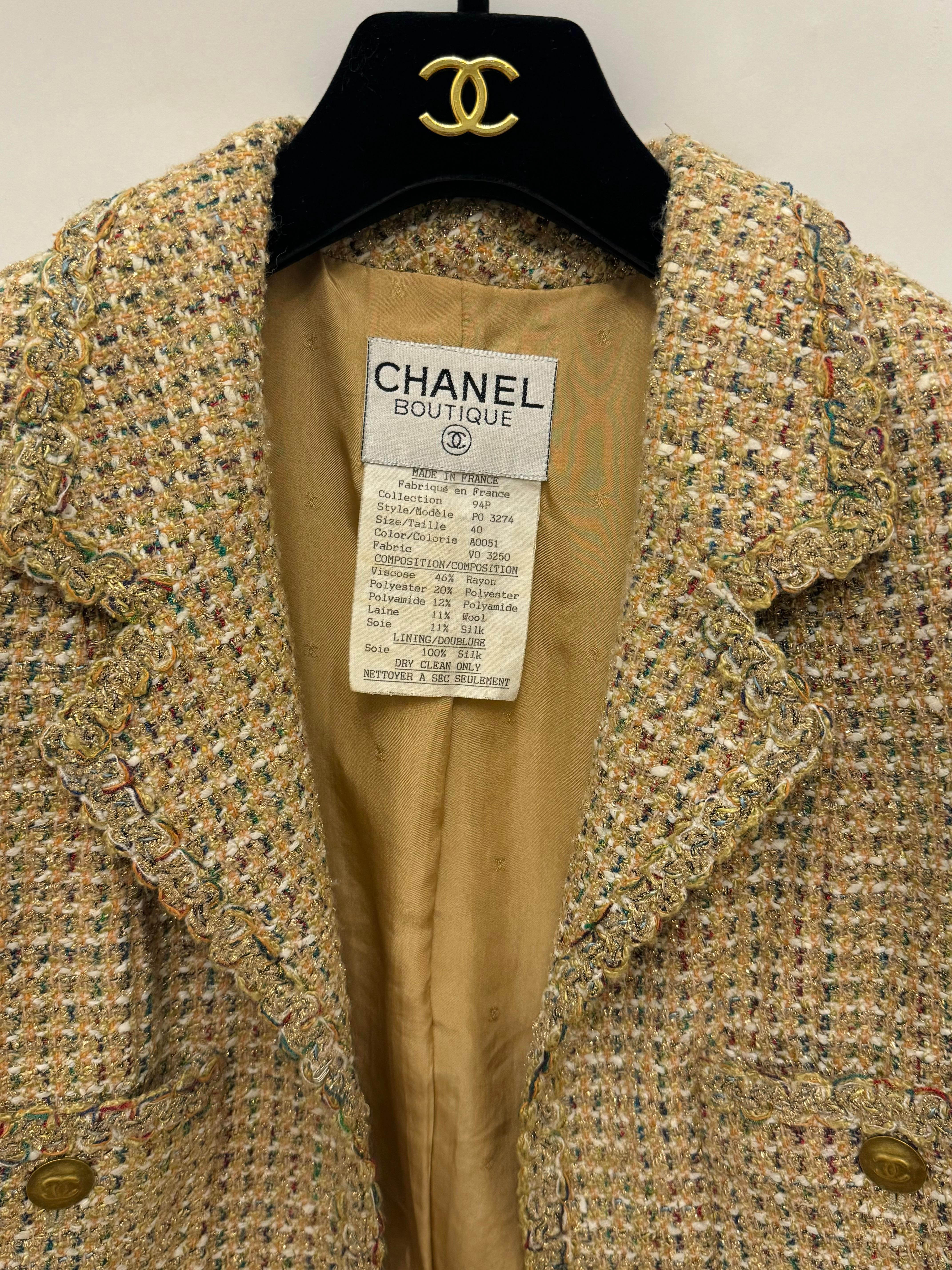 Chanel S/S 1994 fantaisie tweed or cropped jacket by Karl Lagerfeld Excellent état - En vente à PARIS, FR