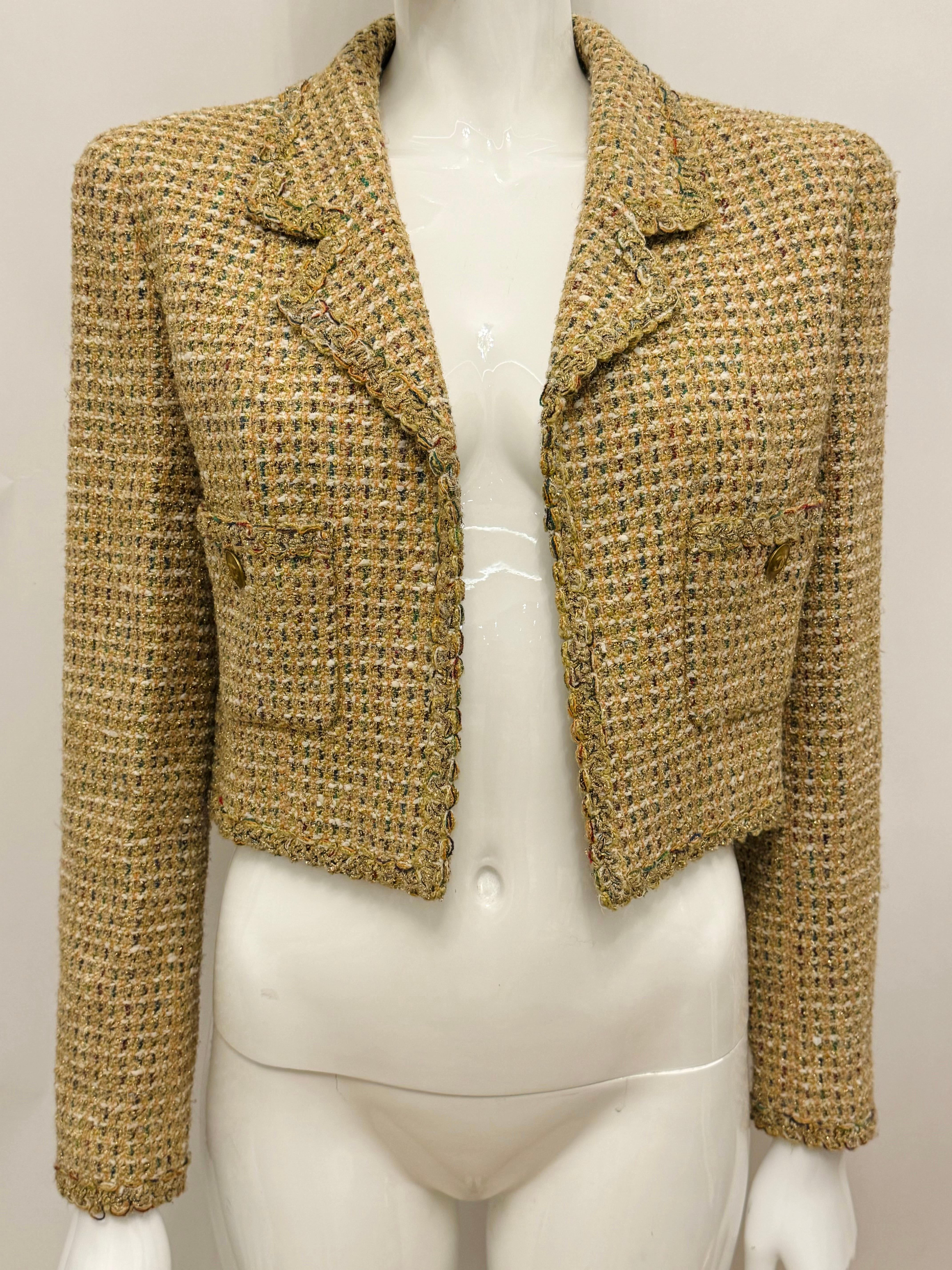 Chanel S/S 1994 fantaisie tweed or cropped jacket by Karl Lagerfeld en vente 2