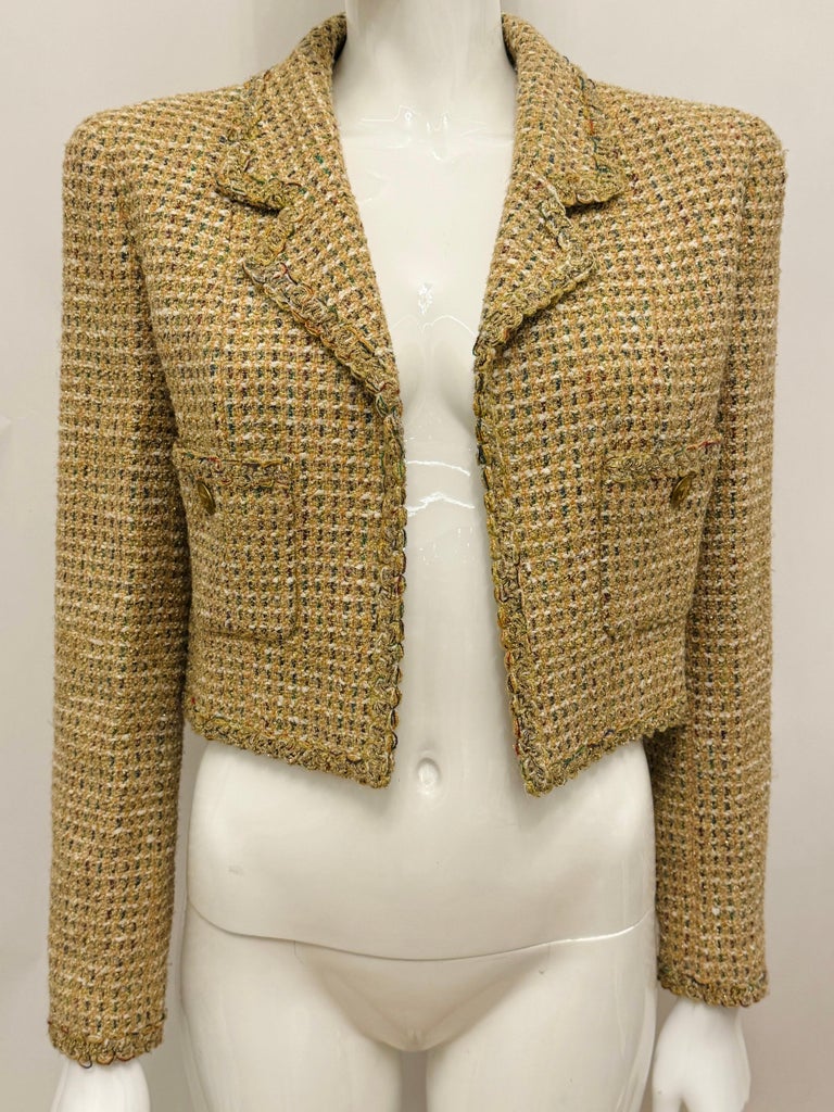 Chanel S/S 1994 fantasy tweed gold cropped jacket by Karl