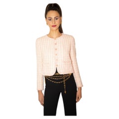Chanel S/S 1994 Runway Pink Tweed CC Logo Button Jacket