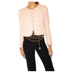 Chanel S/S 1994 Runway Pink Tweed CC Logo Button Jacket