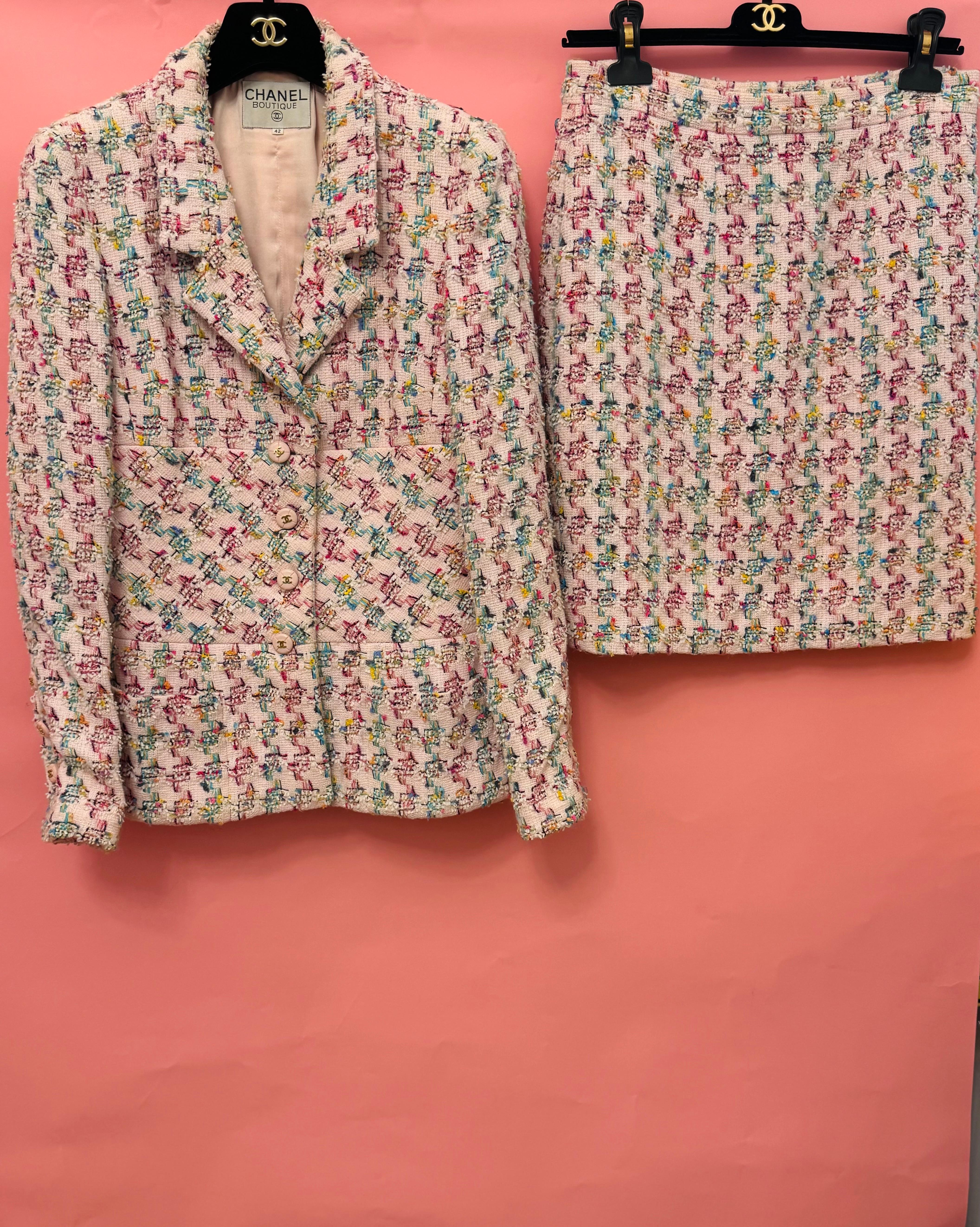 Chanel S/S 1995 Barbie Collection fantasy pink tweed runway suit skirt For Sale 5