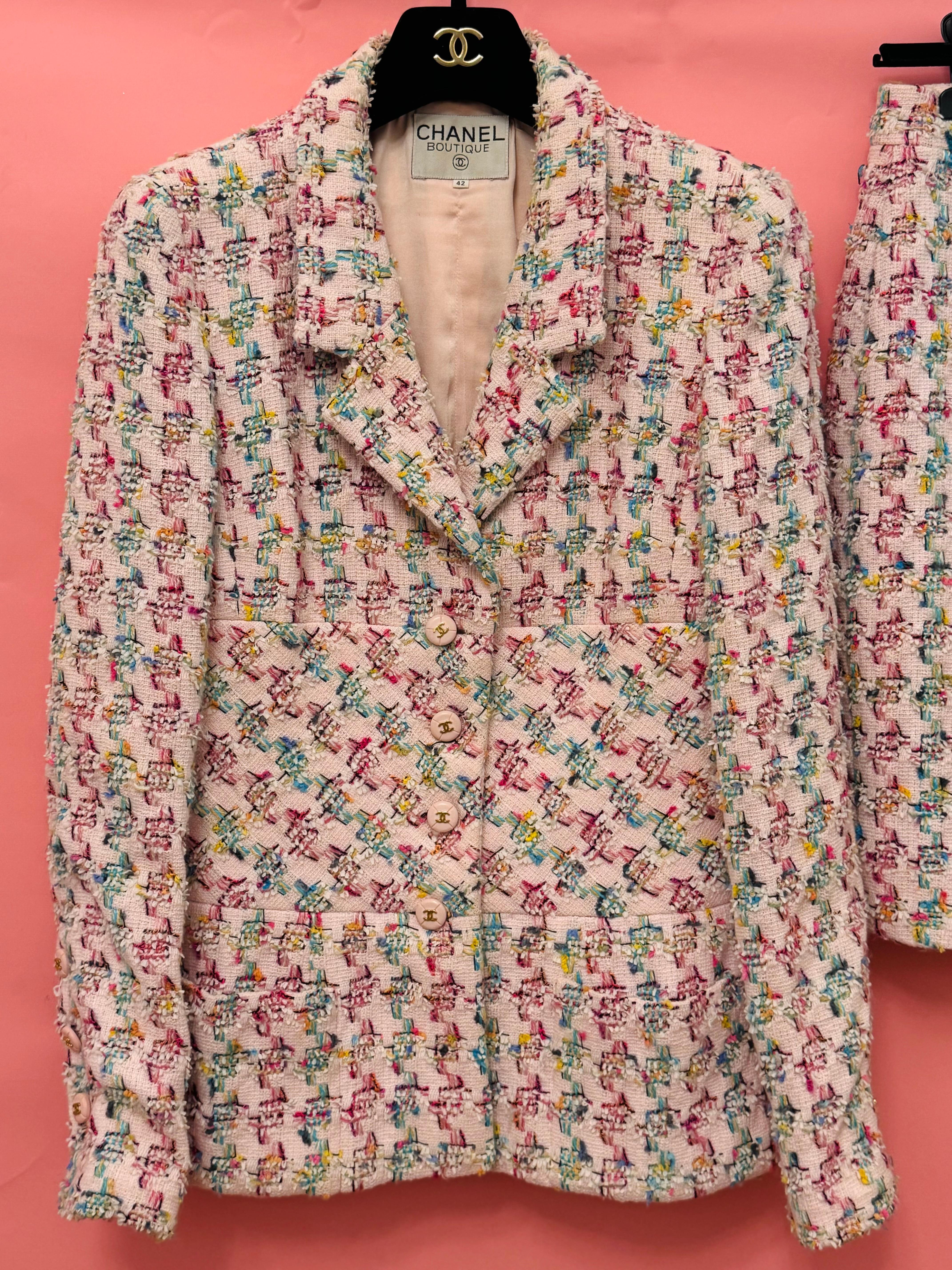 Chanel S/S 1995 Barbie Collection fantasy pink tweed runway suit skirt For Sale 6