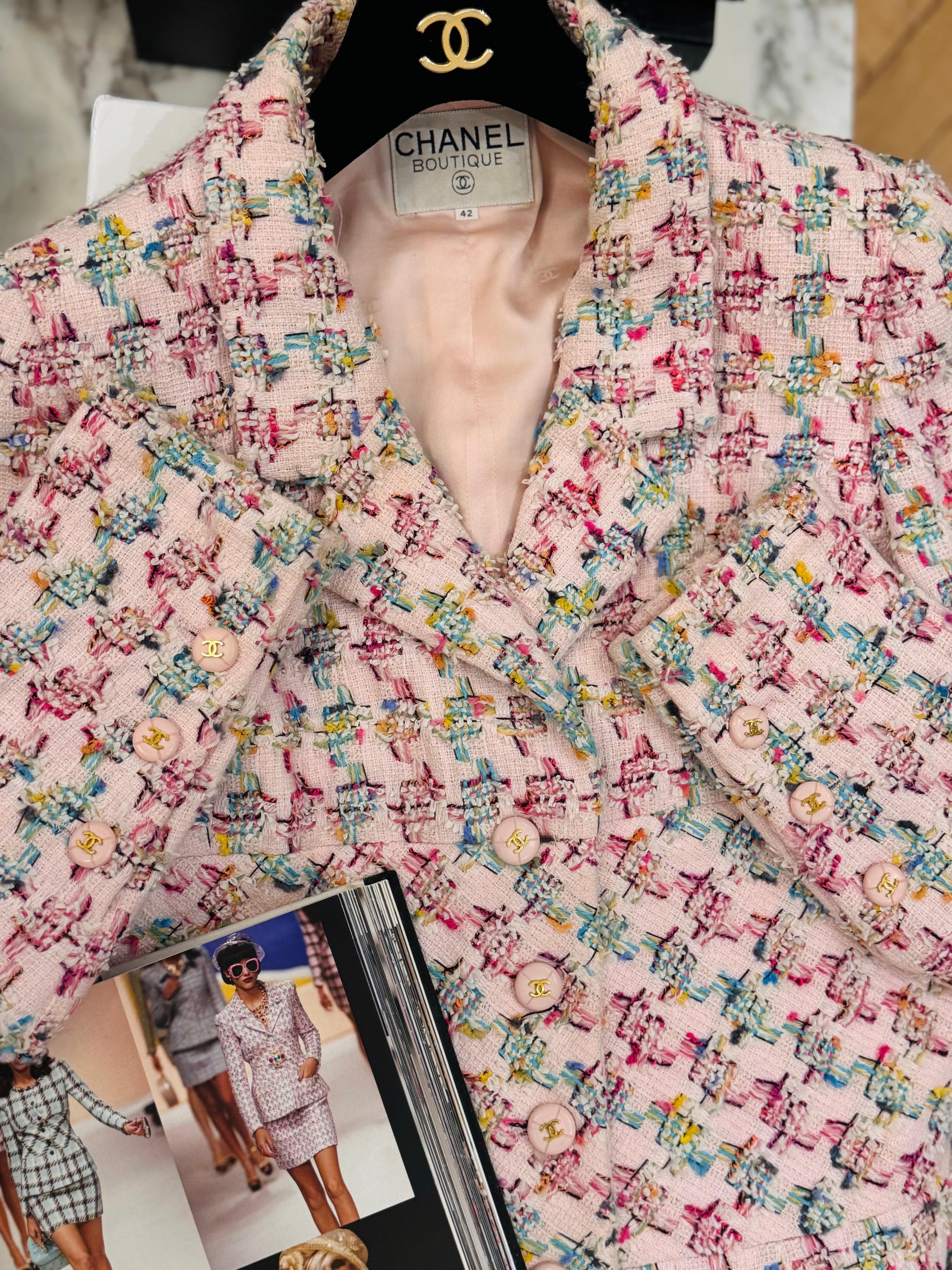 Chanel S/S 1995 Barbie Collection fantasy pink tweed runway suit skirt For Sale 10