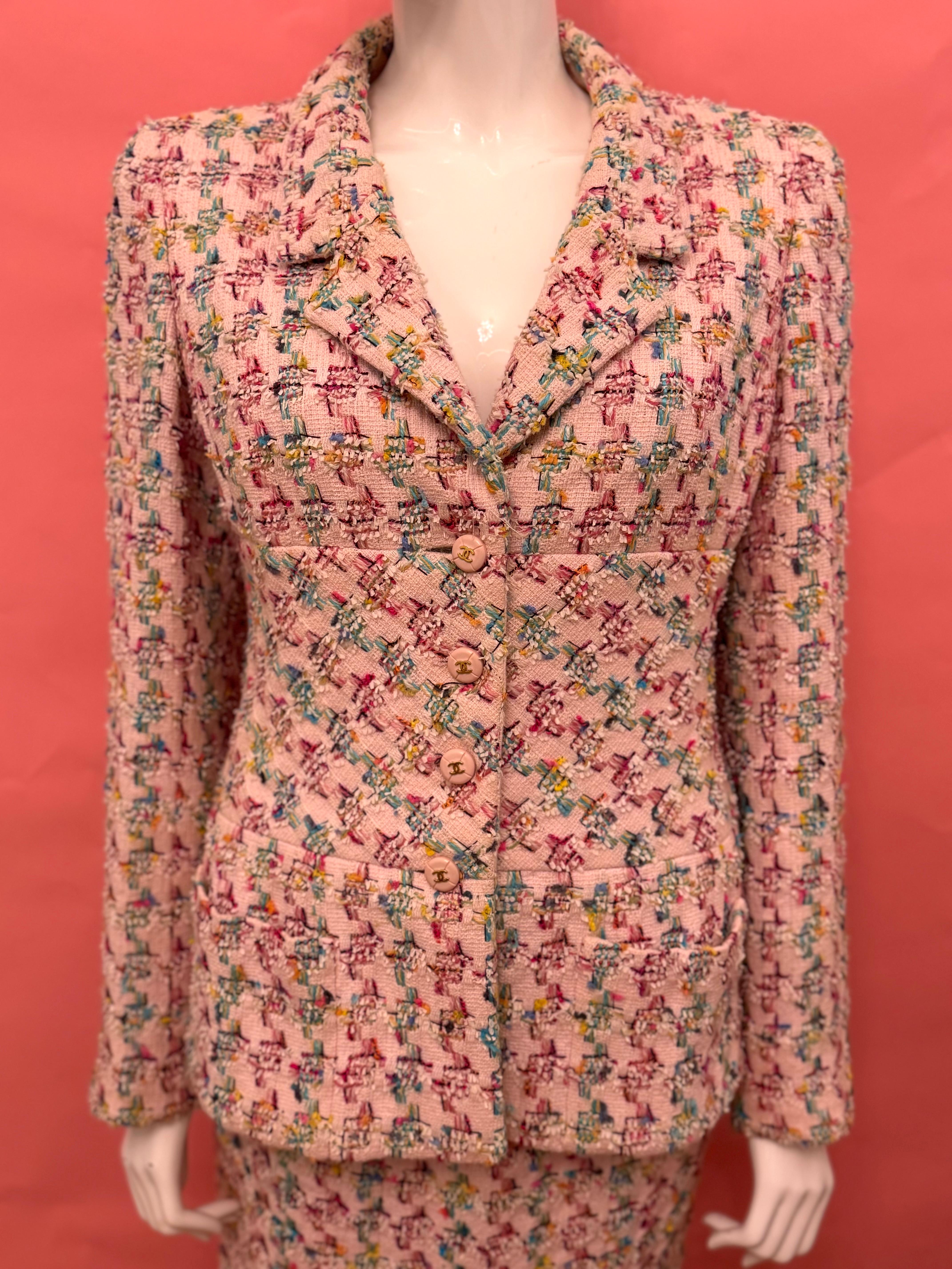 Chanel S/S 1995 Barbie Collection fantasy pink tweed runway suit skirt For Sale 12