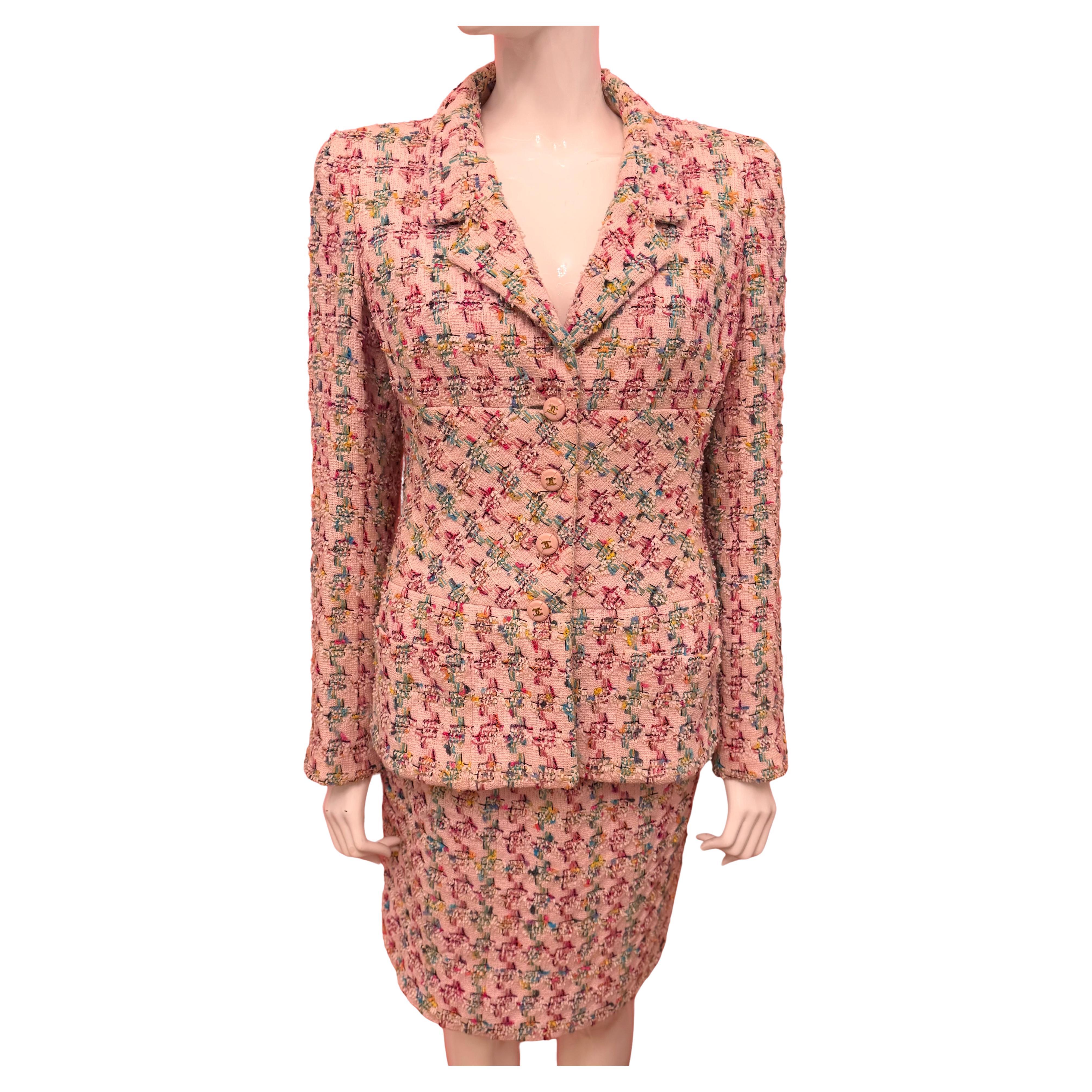 Chanel S/S 1995 Barbie Collection fantasy pink tweed runway suit skirt For Sale