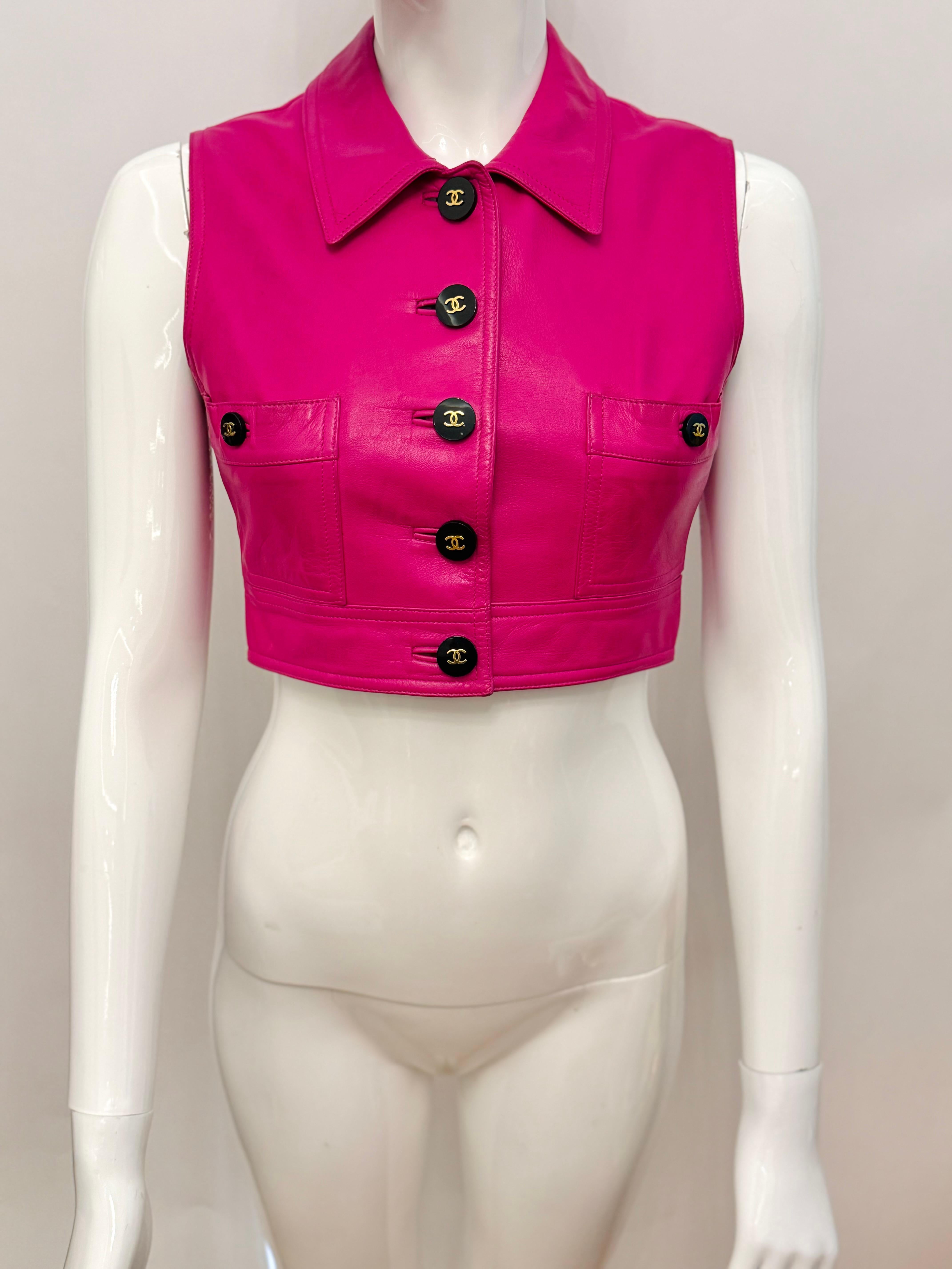 Chanel S/S 1995 Barbie Kollektion seltene rosa Lammfell Lederweste im Angebot 6