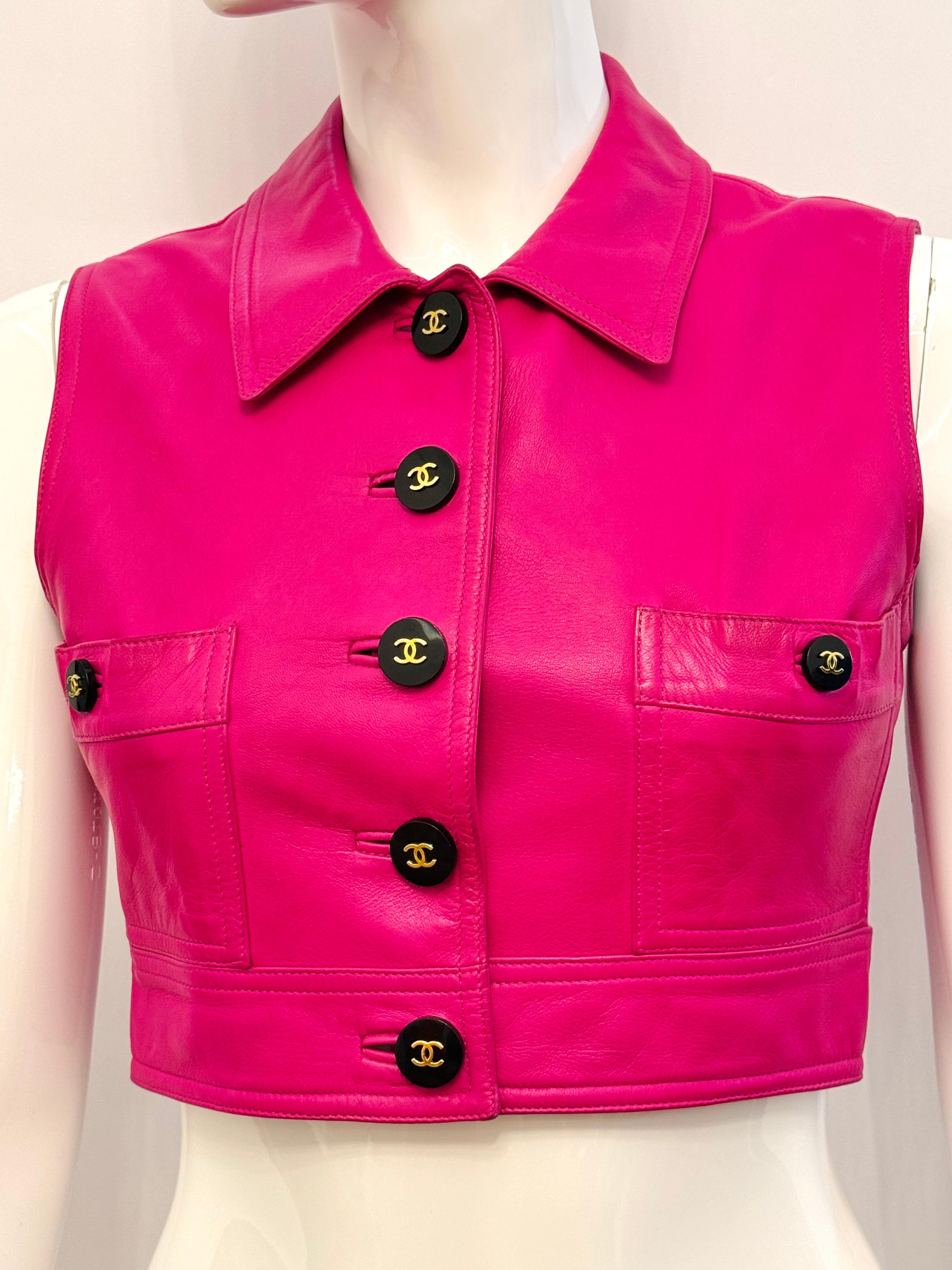 Chanel S/S 1995 Barbie Kollektion seltene rosa Lammfell Lederweste im Angebot 13
