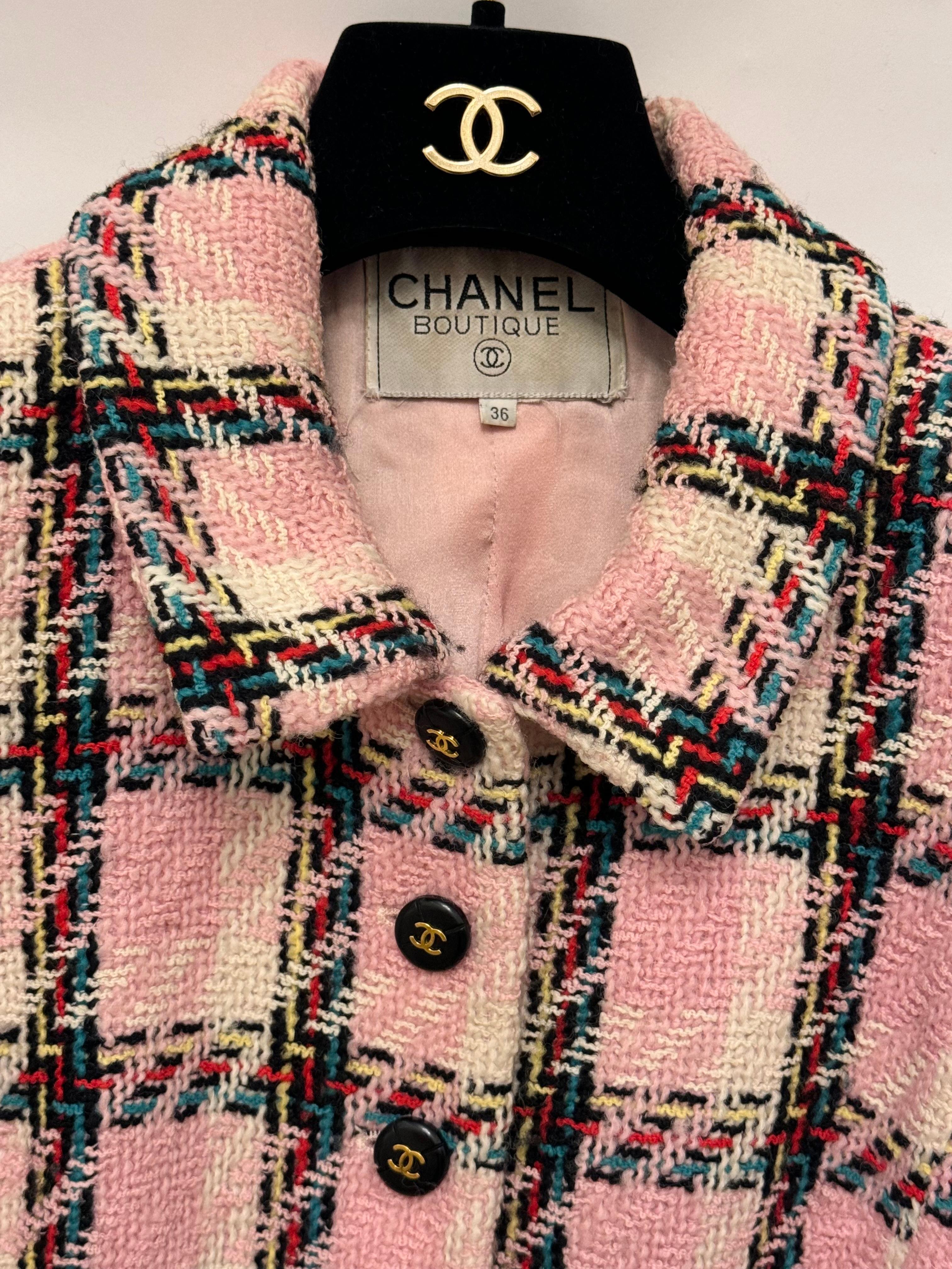 Chanel S/S 1995 Barbie Collection rare pink multicolor plaid tweed jacket in vendita 7