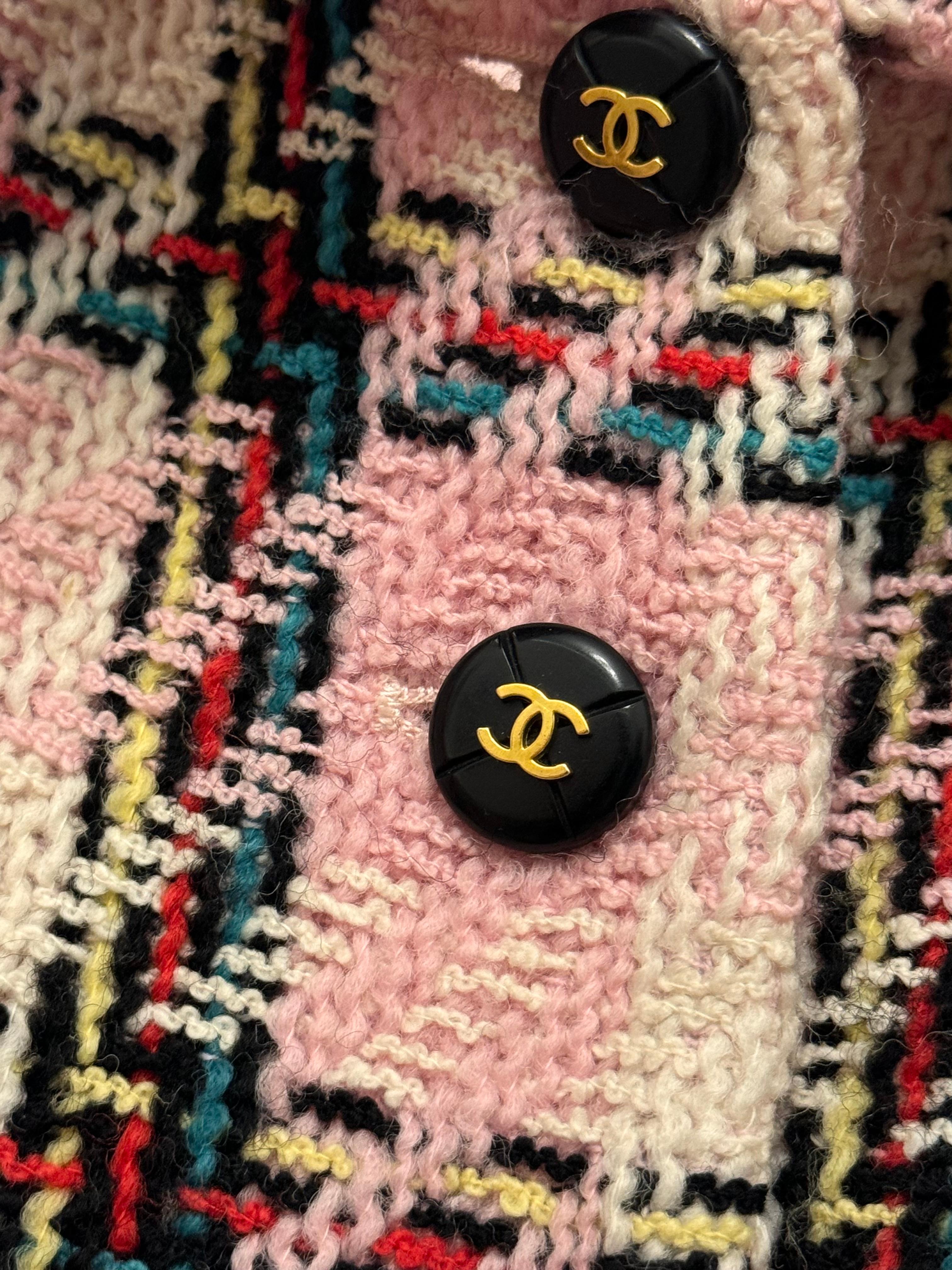 Chanel S/S 1995 Barbie Collection rare pink multicolor plaid tweed jacket in vendita 8