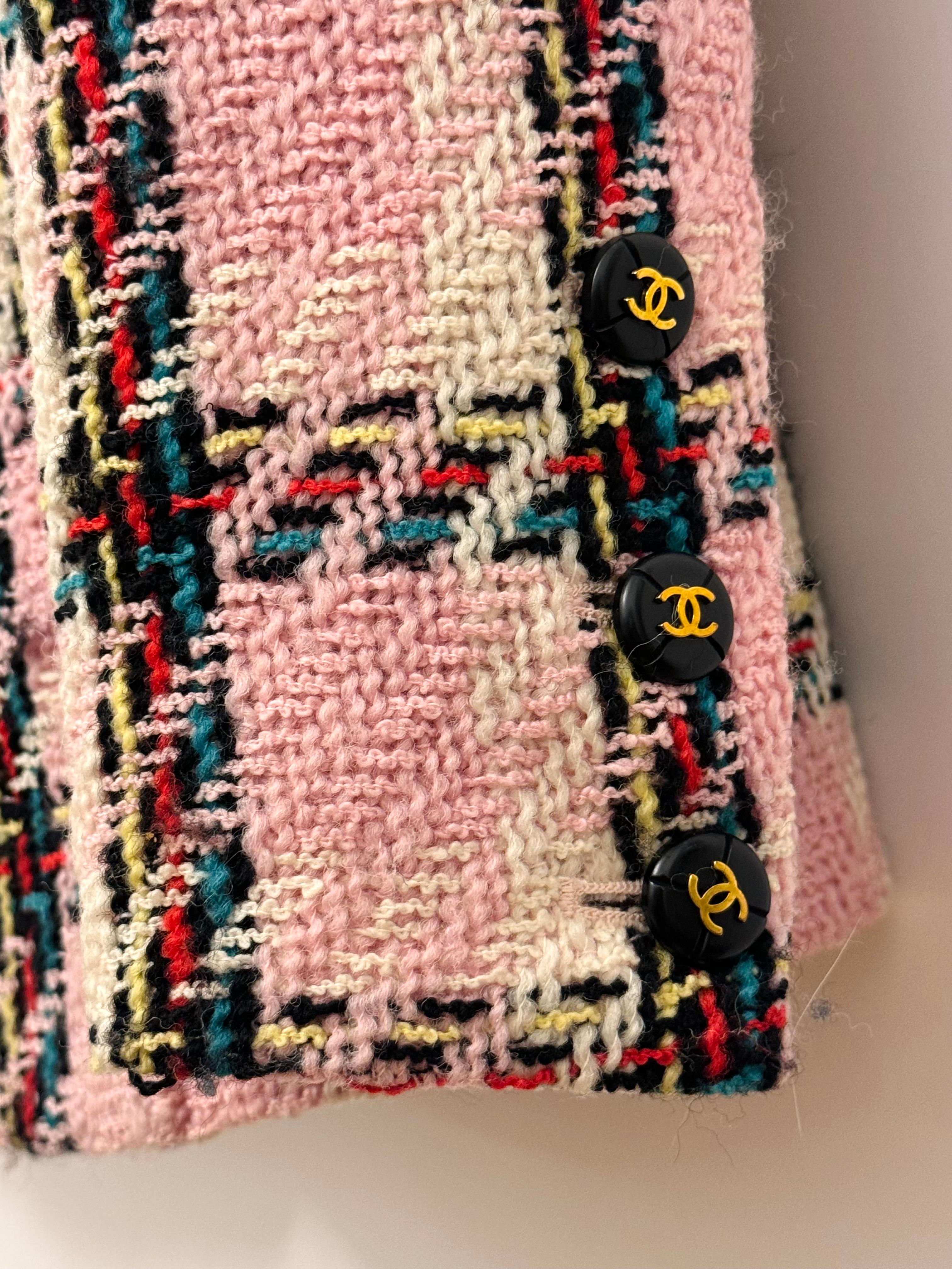 Chanel S/S 1995 Barbie Collection rare pink multicolor plaid tweed jacket in vendita 9
