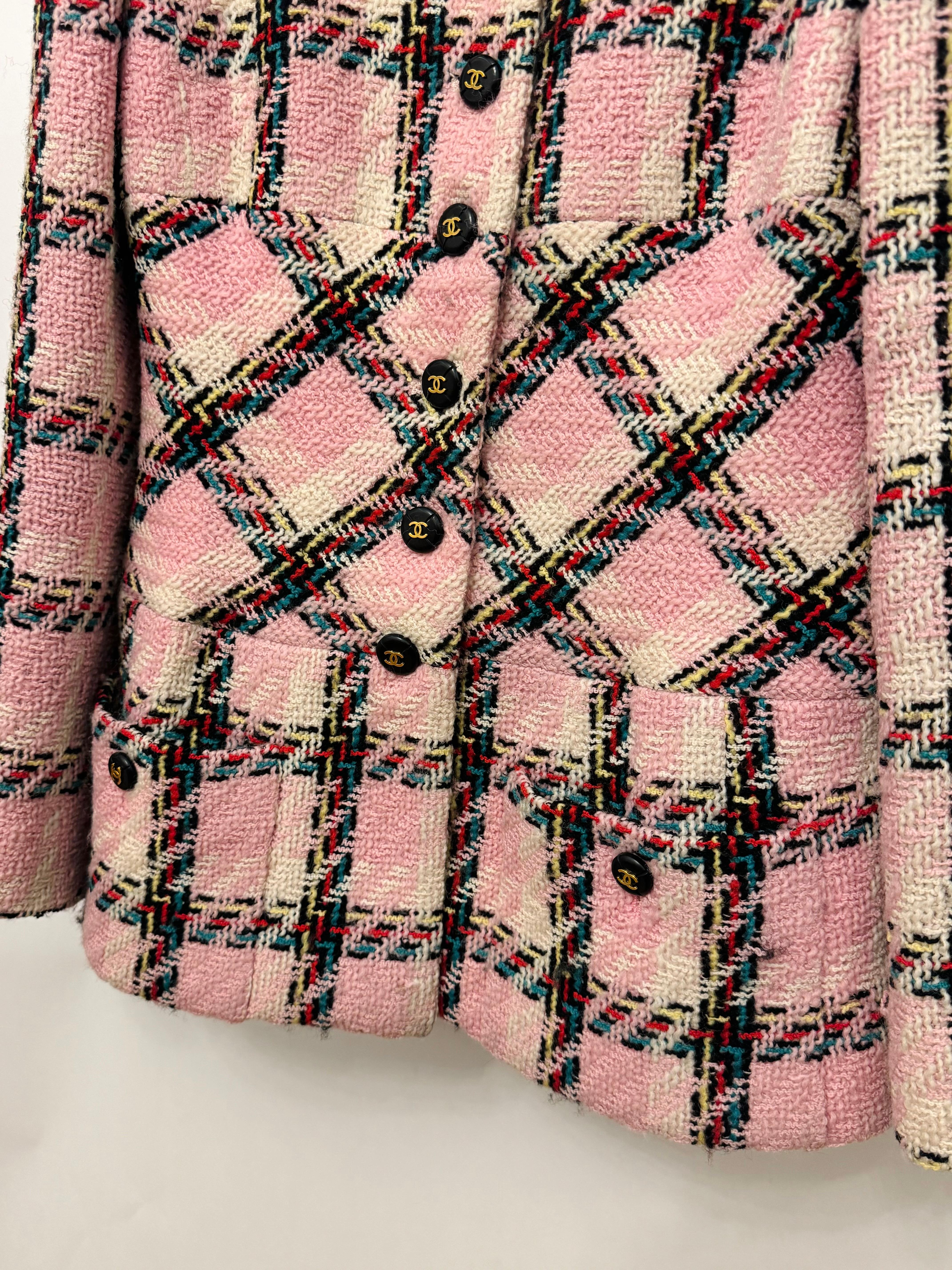 Chanel S/S 1995 Barbie Collection rare pink multicolor plaid tweed jacket in vendita 10