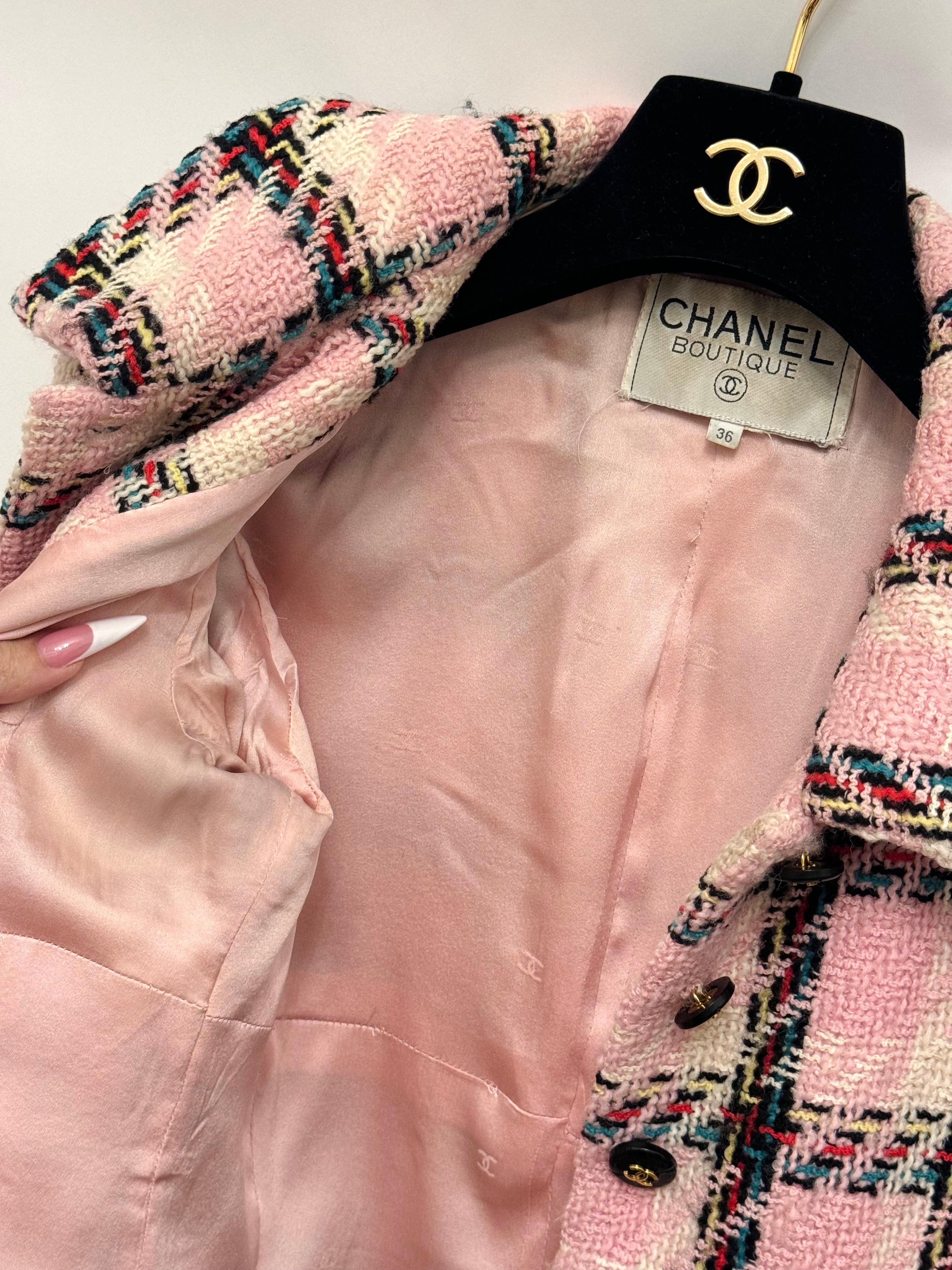 Chanel S/S 1995 Barbie Collection rare pink multicolor plaid tweed jacket in vendita 12