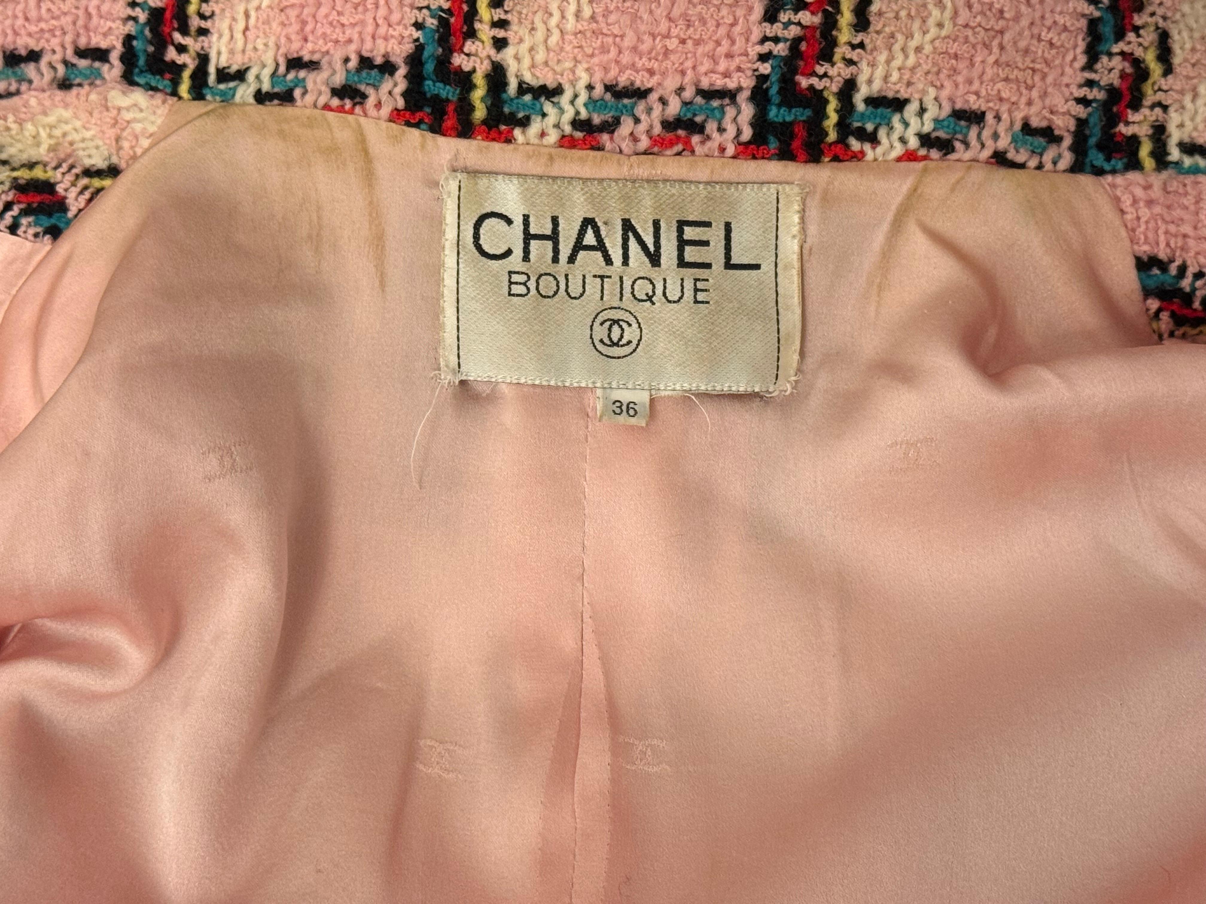 Chanel S/S 1995 Barbie Collection rare pink multicolor plaid tweed jacket in vendita 14