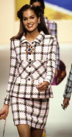 Chanel S/S 1995 Barbie Collection rare pink multicolor plaid tweed jacket