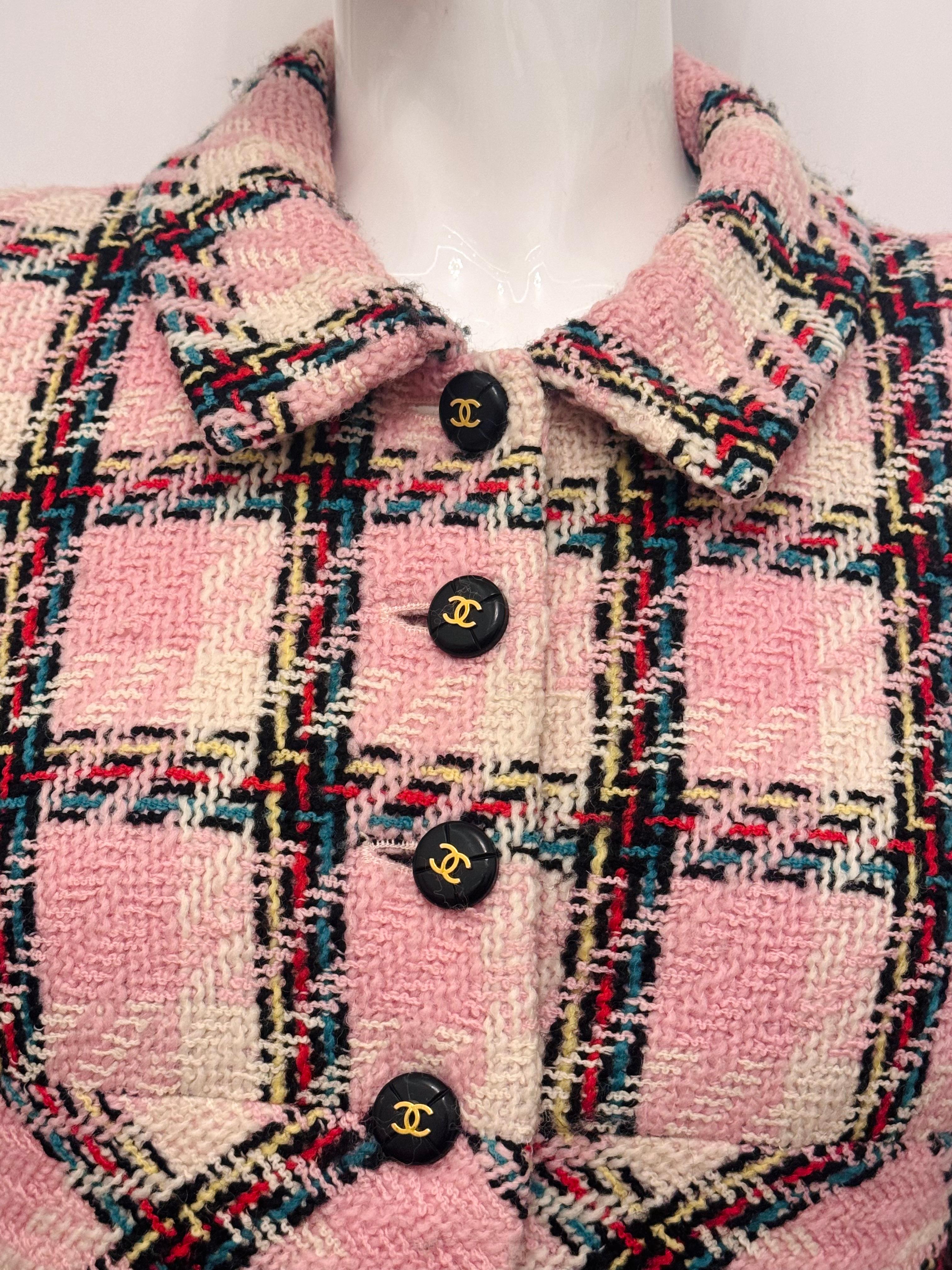 Chanel S/S 1995 Barbie Collection rare pink multicolor plaid tweed jacket in vendita 1