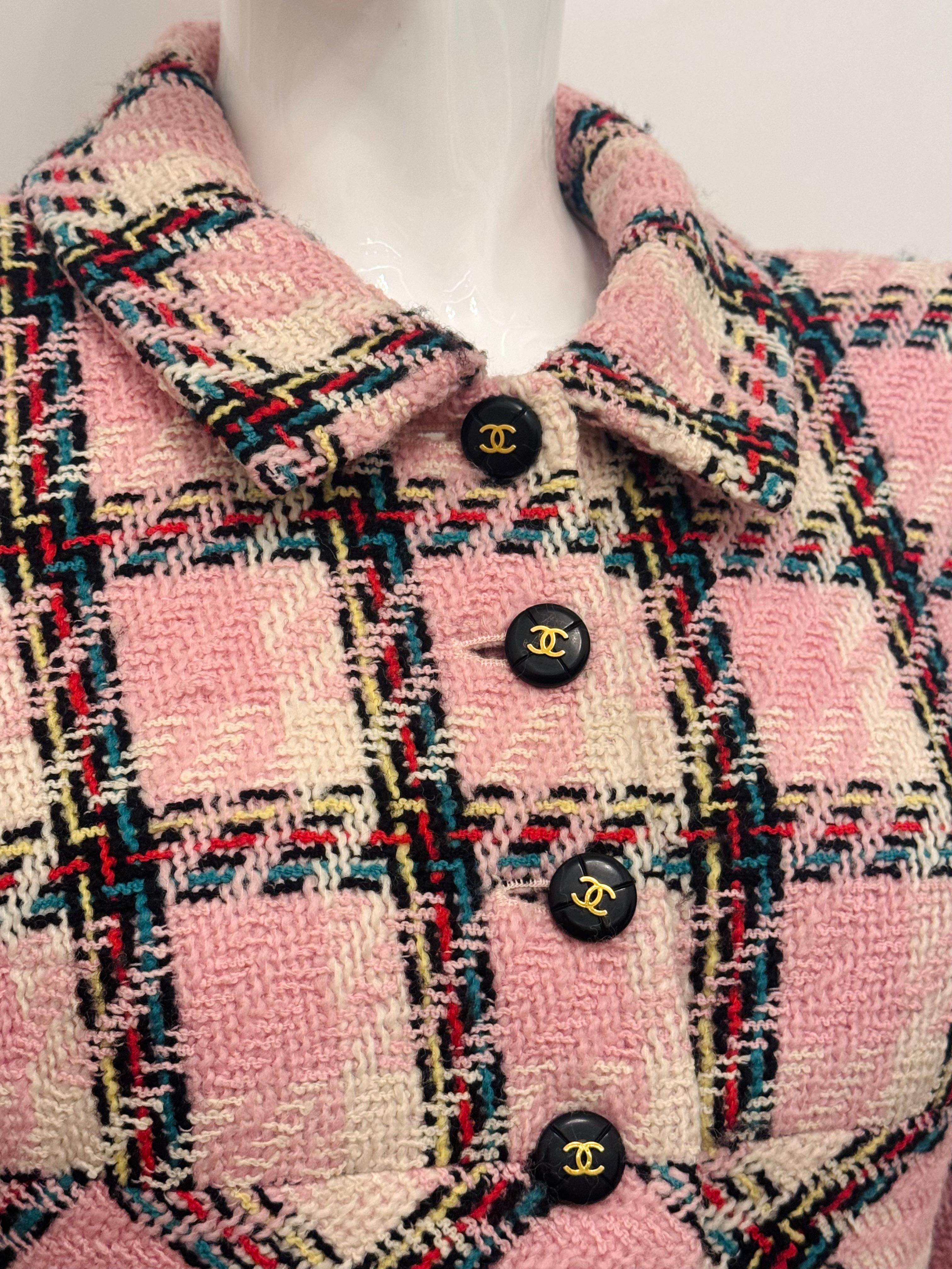 Chanel S/S 1995 Barbie Collection rare pink multicolor plaid tweed jacket in vendita 2