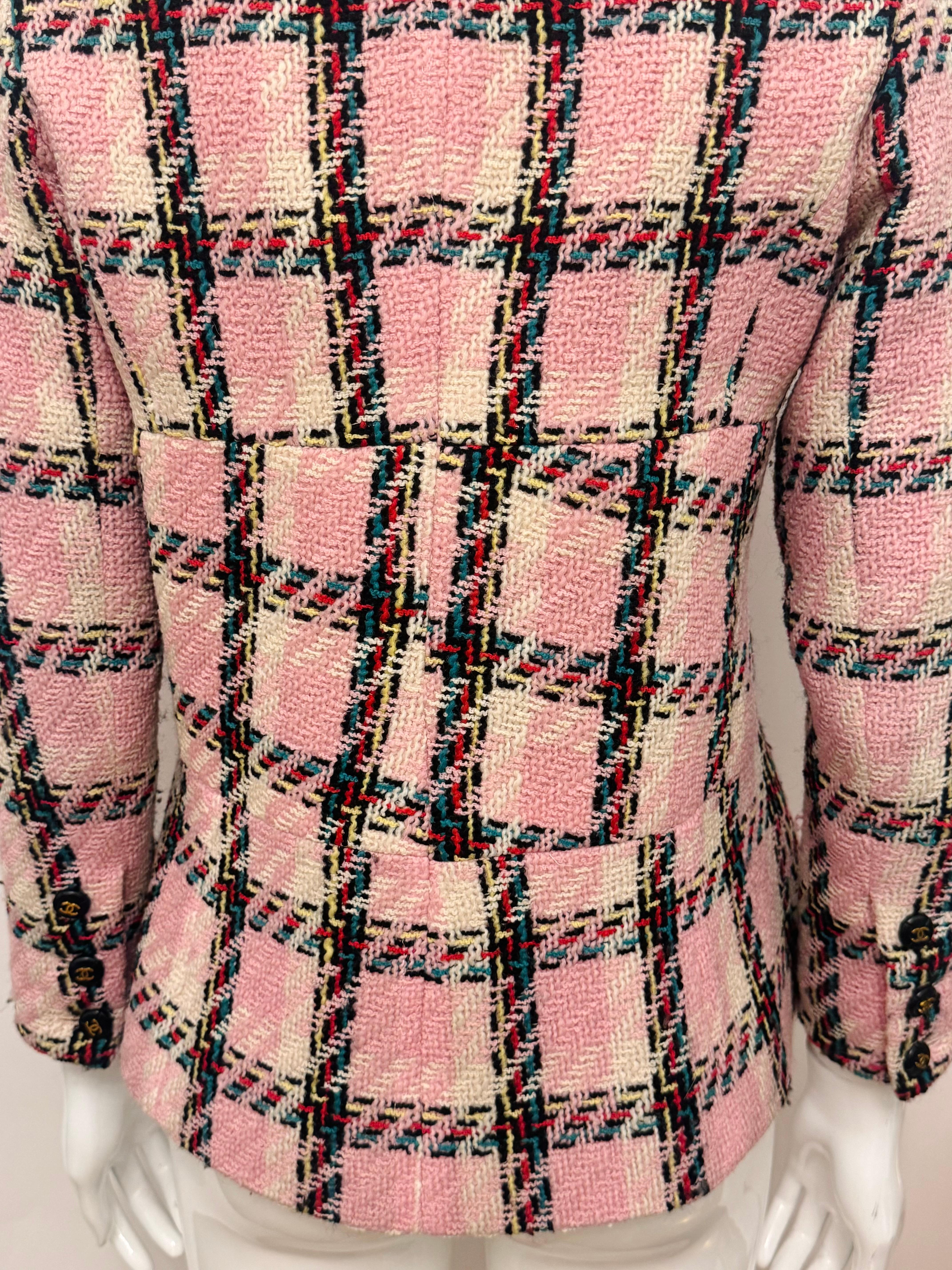Chanel S/S 1995 Barbie Collection rare pink multicolor plaid tweed jacket in vendita 3