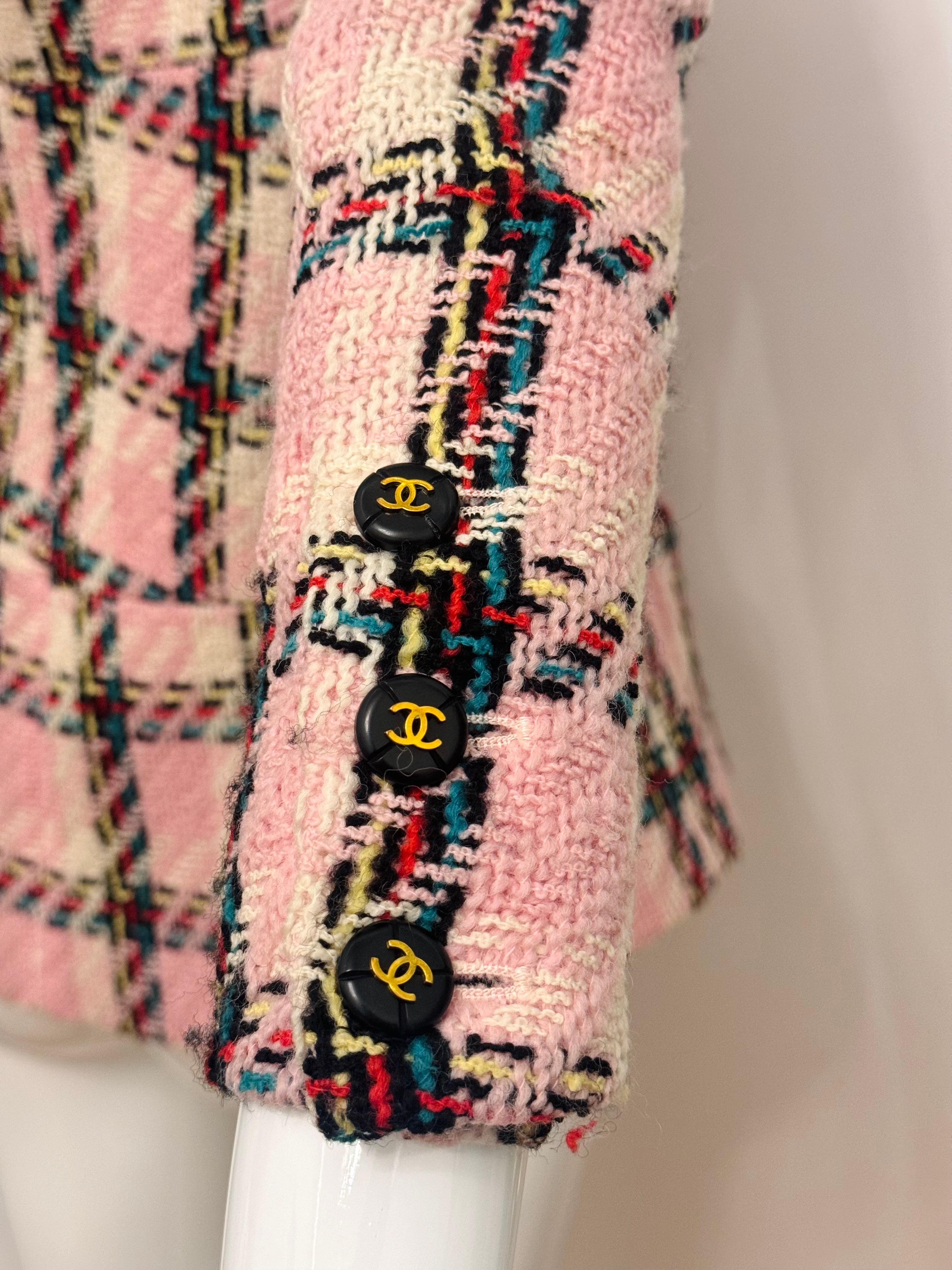 Chanel S/S 1995 Barbie Collection rare pink multicolor plaid tweed jacket in vendita 4