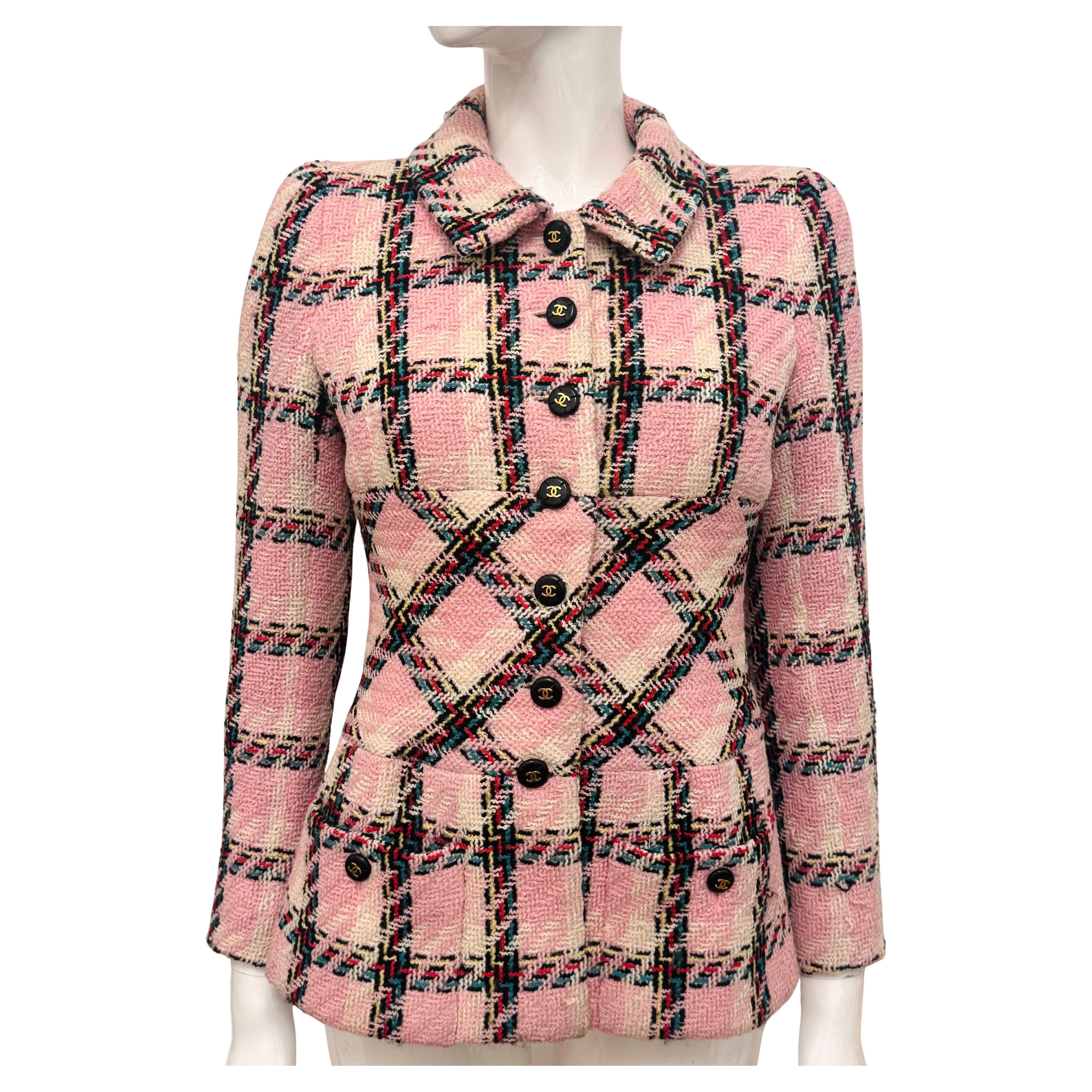 Chanel S/S 1995 Barbie Collection rare pink multicolor plaid tweed jacket
