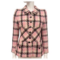 Chanel S/S 1995 Barbie Collection rare pink multicolor plaid tweed jacket Chanel S/S 1995 Barbie Collection rare pink multicolor plaid tweed jacket