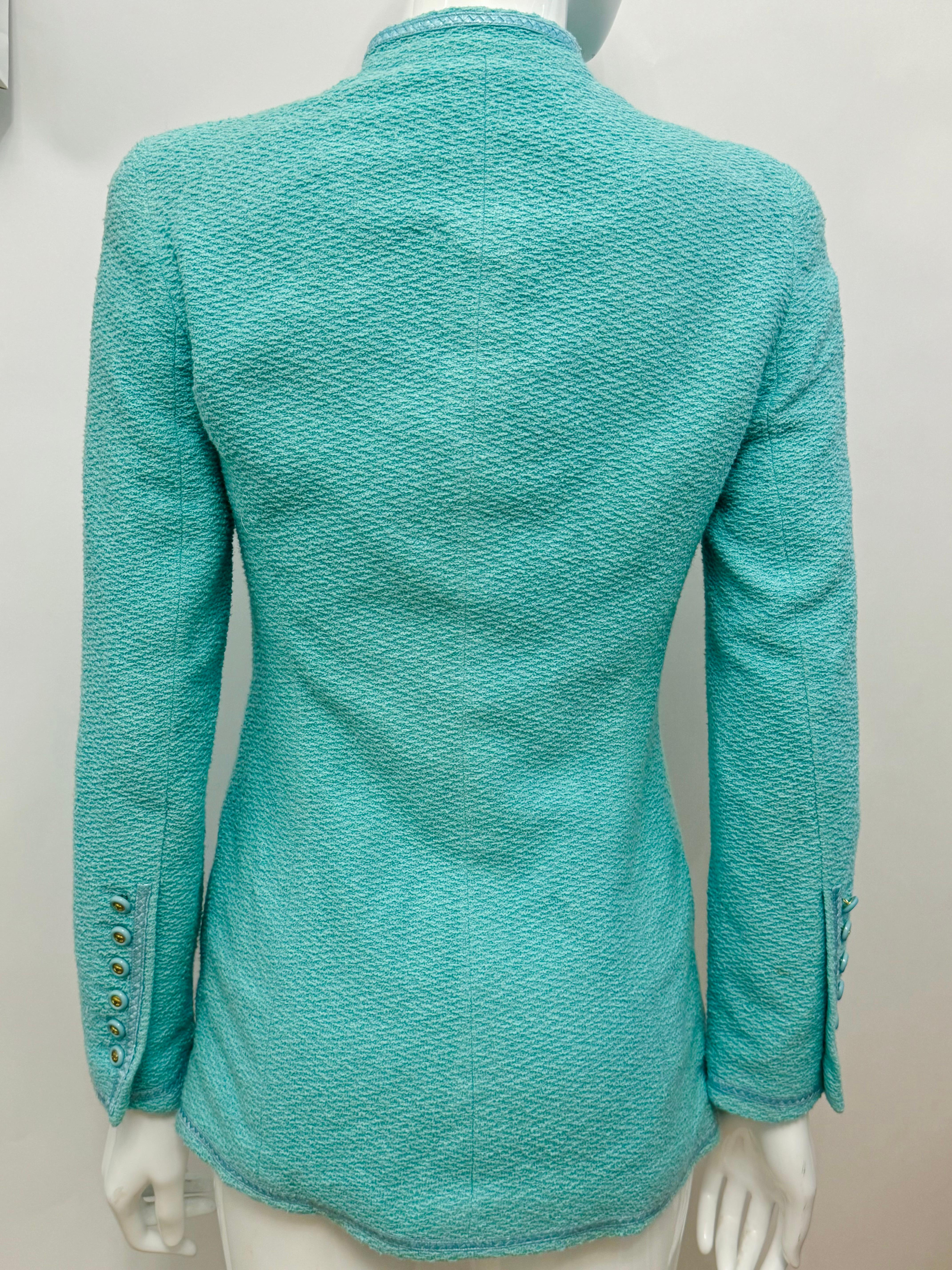 Chanel P/E 1995 giacca da passerella in tweed blu turchese collezione Barbie in vendita 1