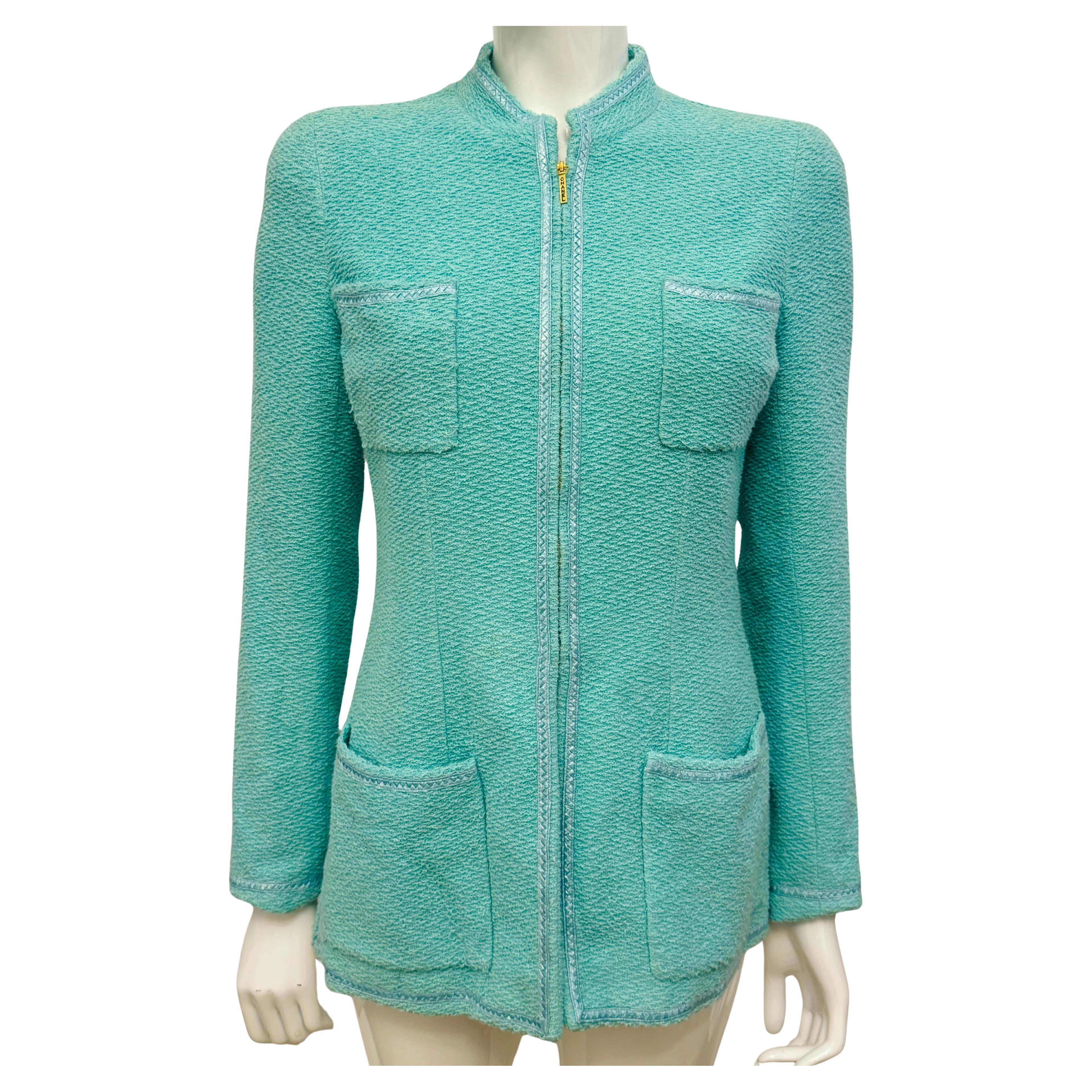 Chanel S/S 1995 blue turquoise tweed runway jacket Barbie collection