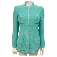 Chanel S/S 1995 blue turquoise tweed runway jacket Barbie collection