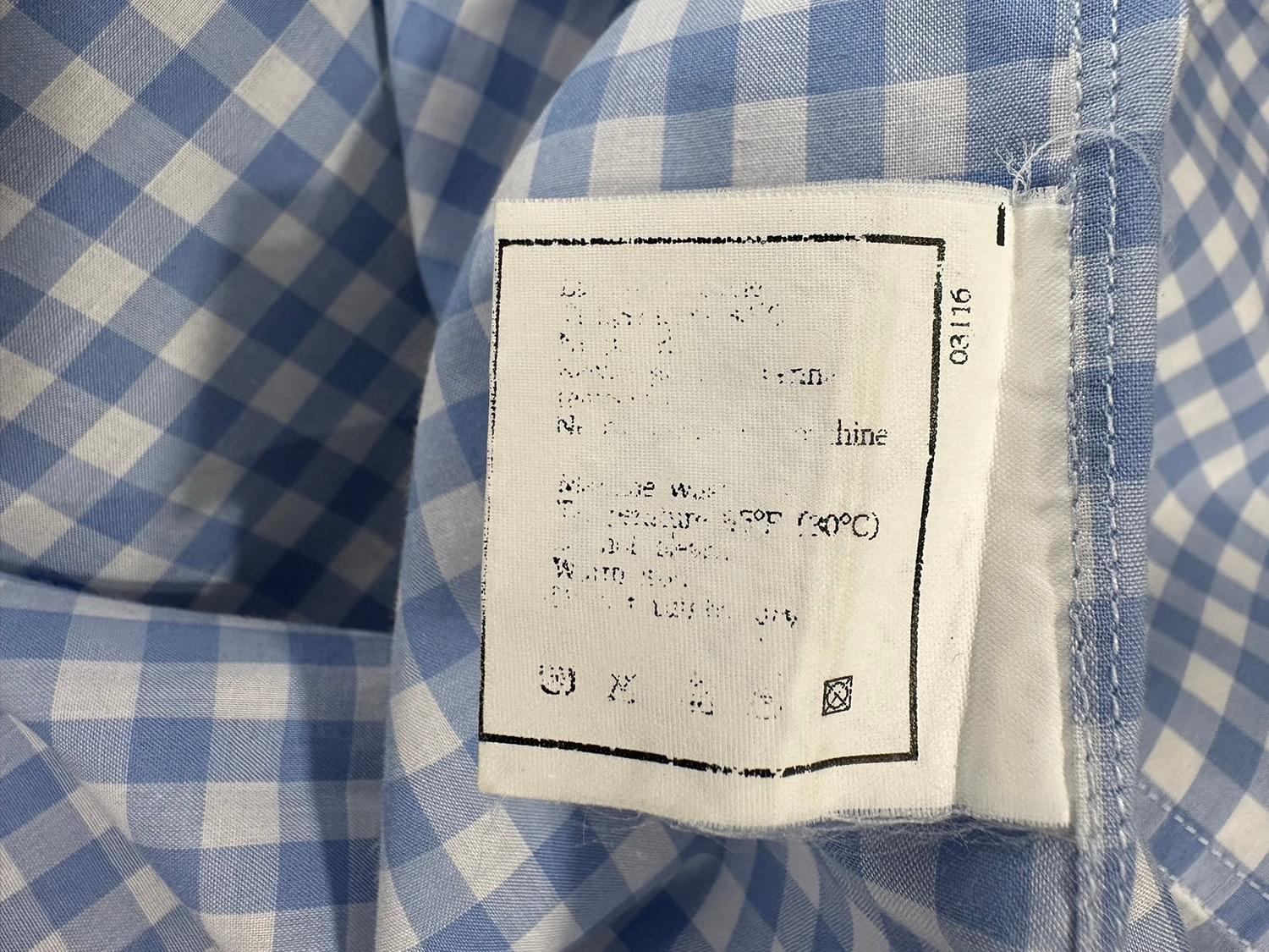 Chanel S/S 1995 Blue & White Cotton Check Long Sleeve Button Front Blouse 10