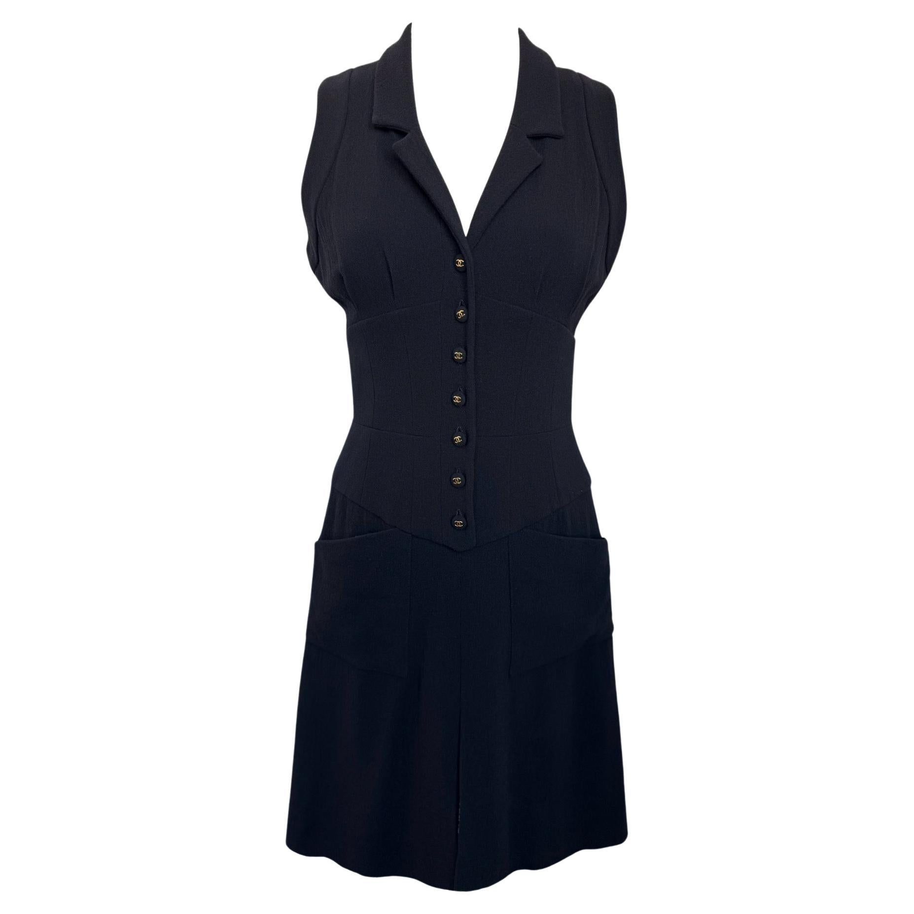 Chanel S/S 1995 CC Buttons Crepe Runway Dress For Sale