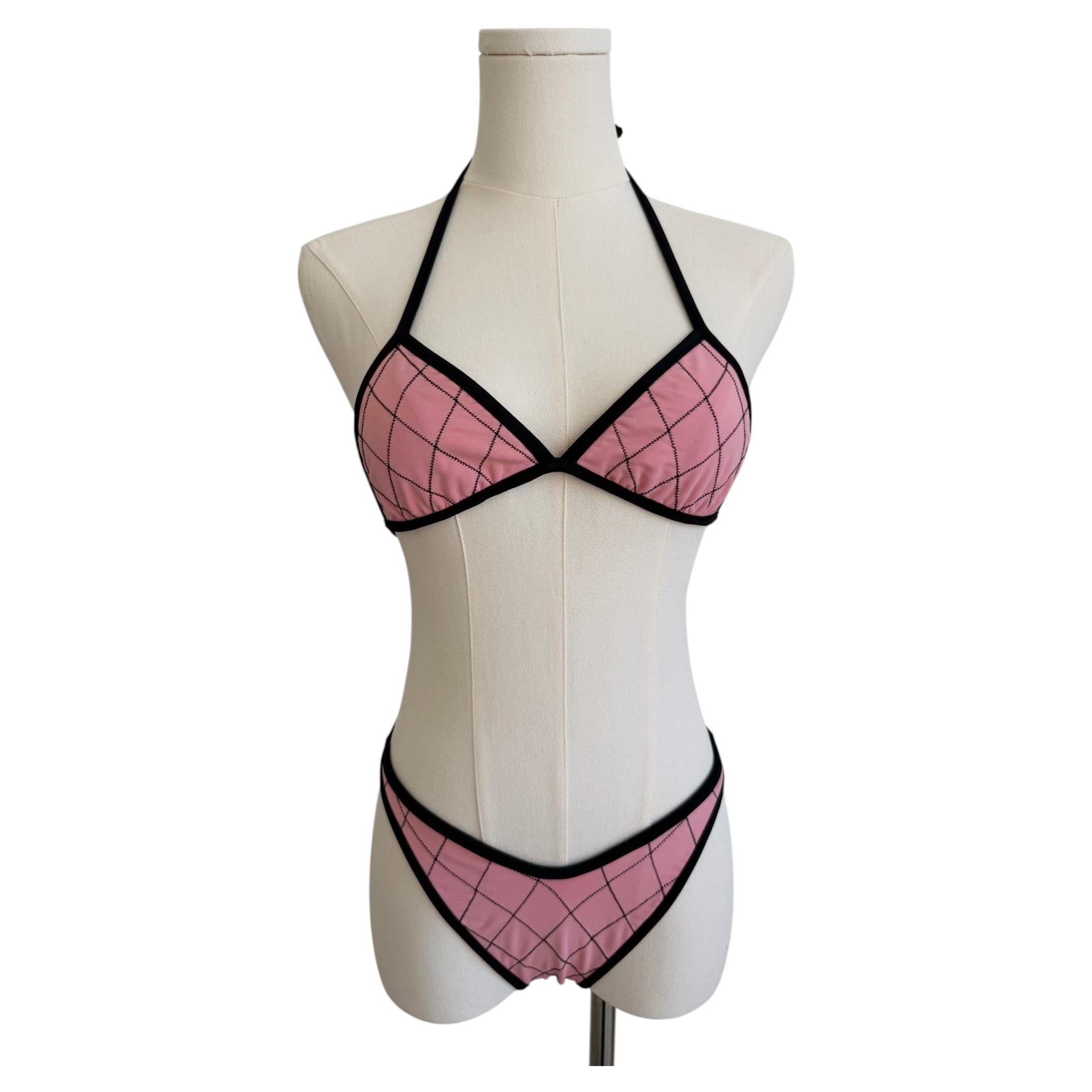 Chanel S/S 1995 Rosa gestepptes Bikini-Set