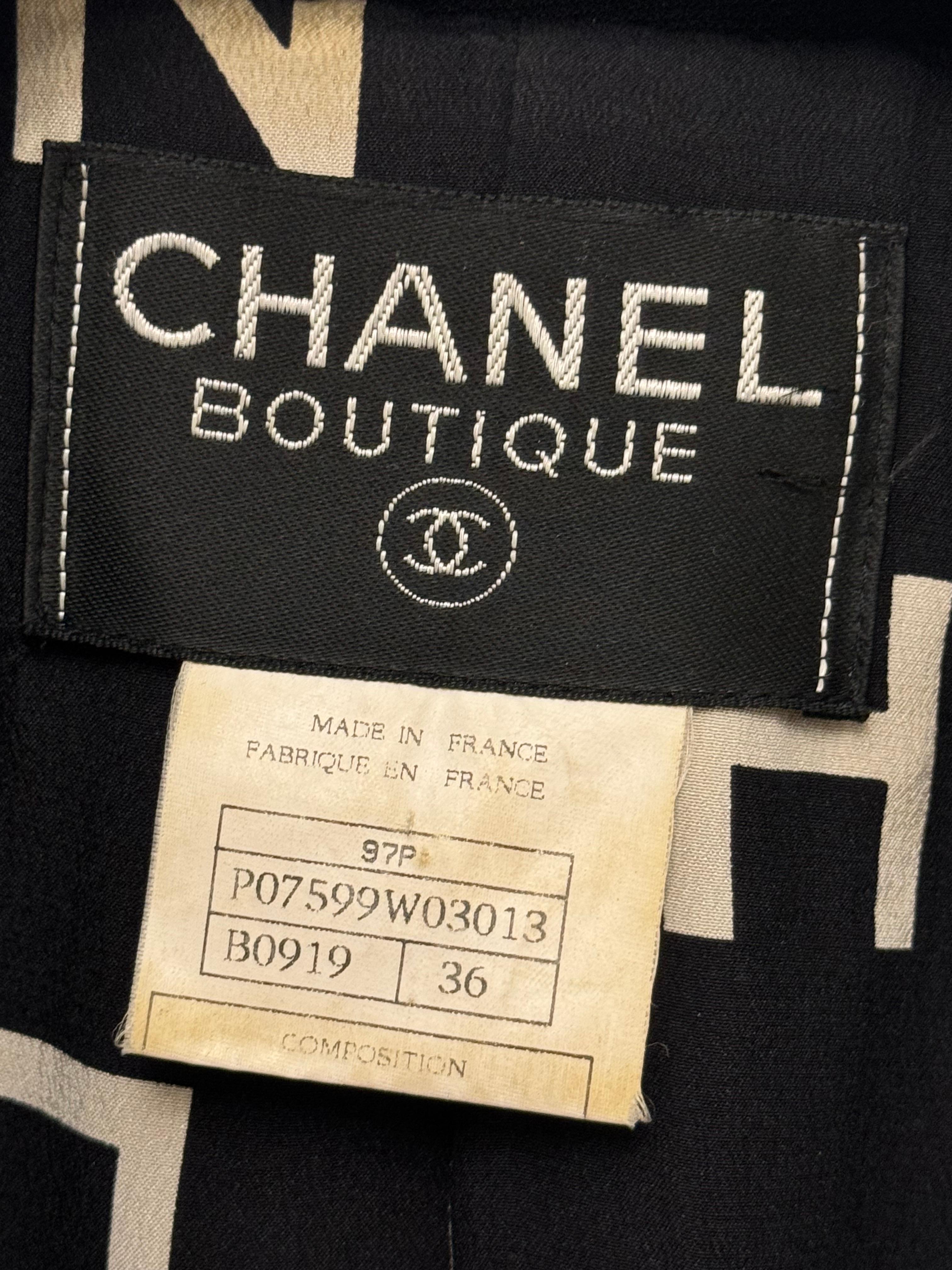 Women's or Men's Chanel S/S 1997 Alpha Logo Coco Print lining black jacket by Karl Lagerfeld