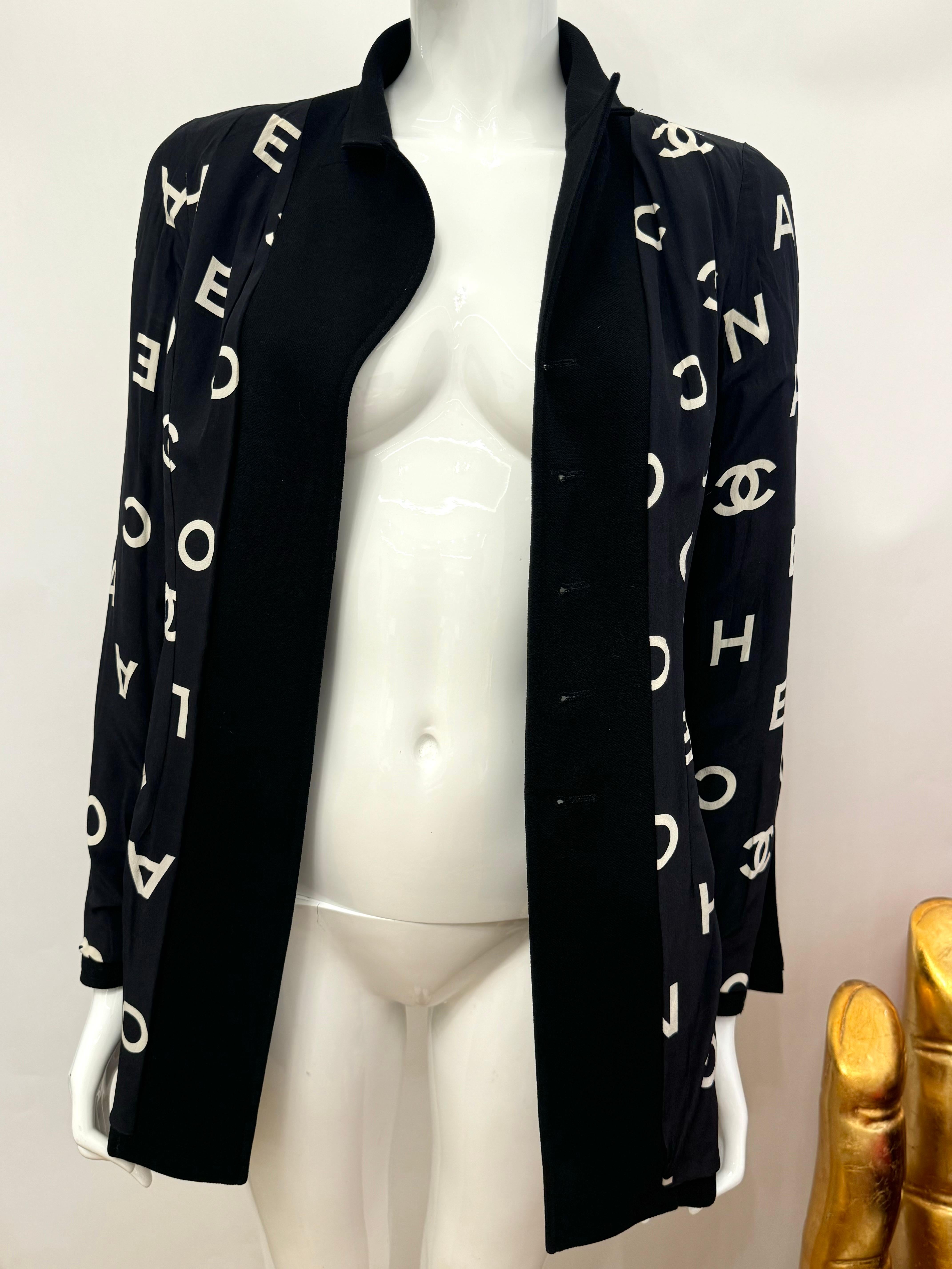 Chanel S/S 1997 Alpha Logo Coco Print lining black jacket by Karl Lagerfeld 3