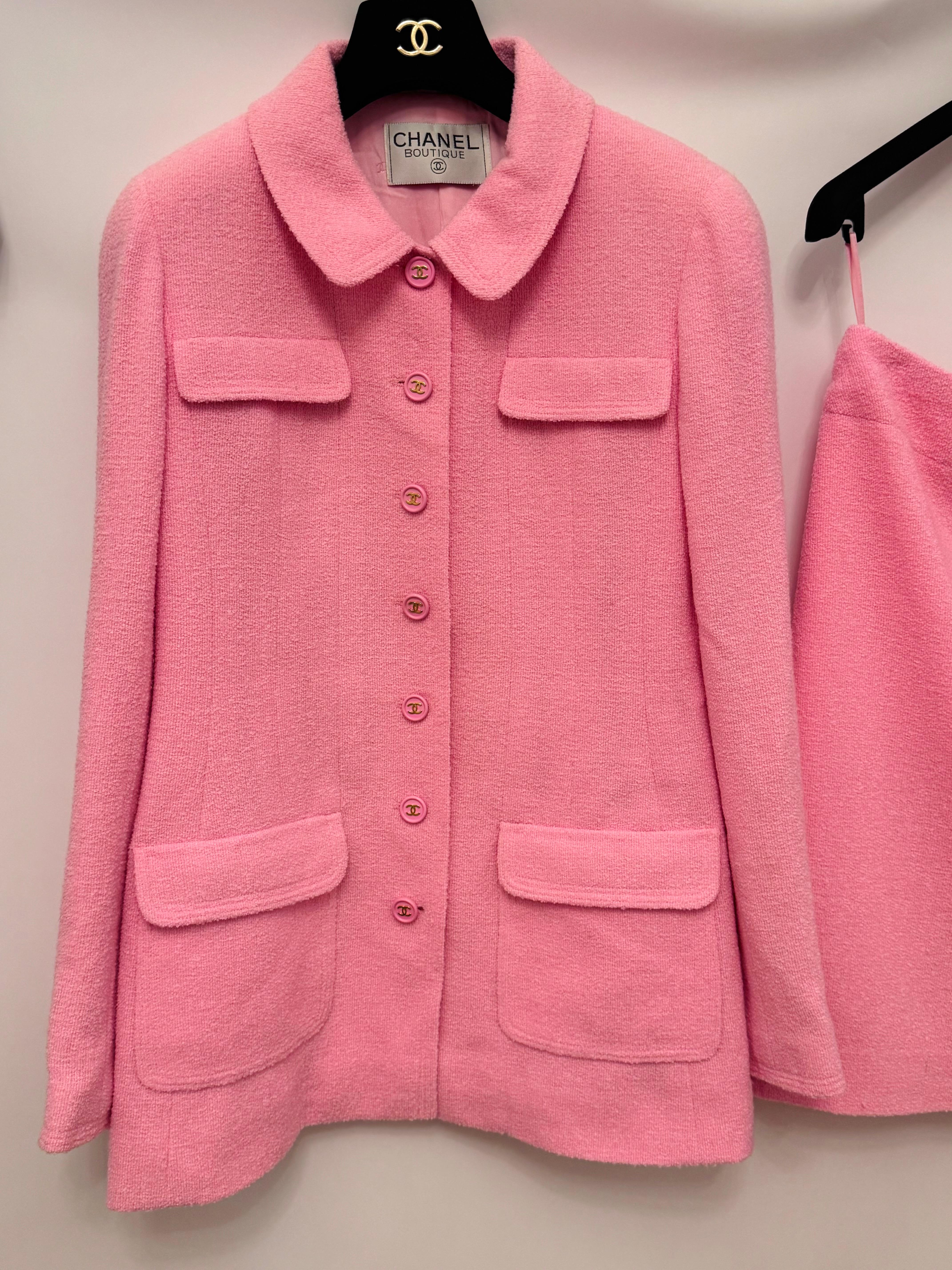 Chanel S/S 1997 falda de traje rosa chicle de Karl Lagerfeld en venta 2
