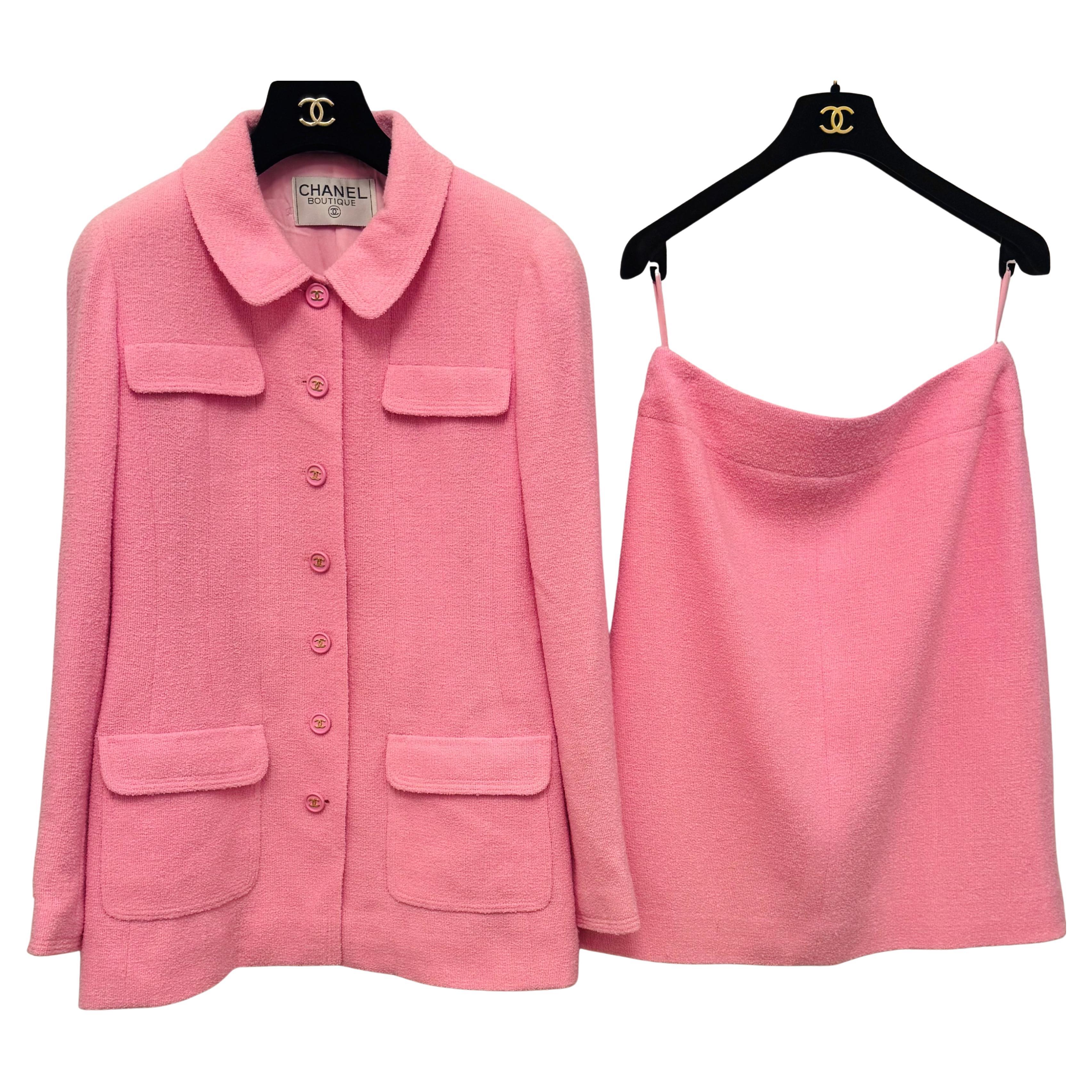 Chanel S/S 1997 falda de traje rosa chicle de Karl Lagerfeld en venta