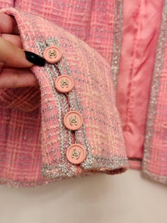 Chanel S/S 1997 fantasy tweed pink silver lurex Jacket and dress