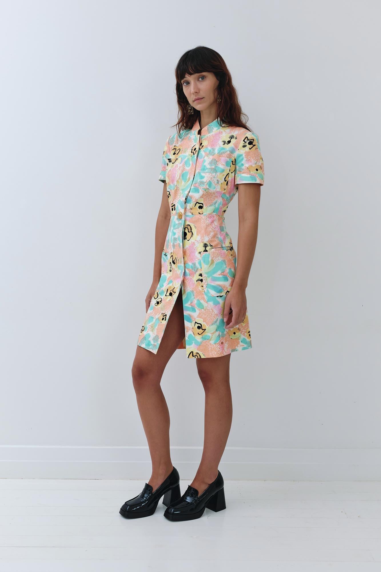 Chanel S/S 1997 Runway CC Logo print shirt dress For Sale 5