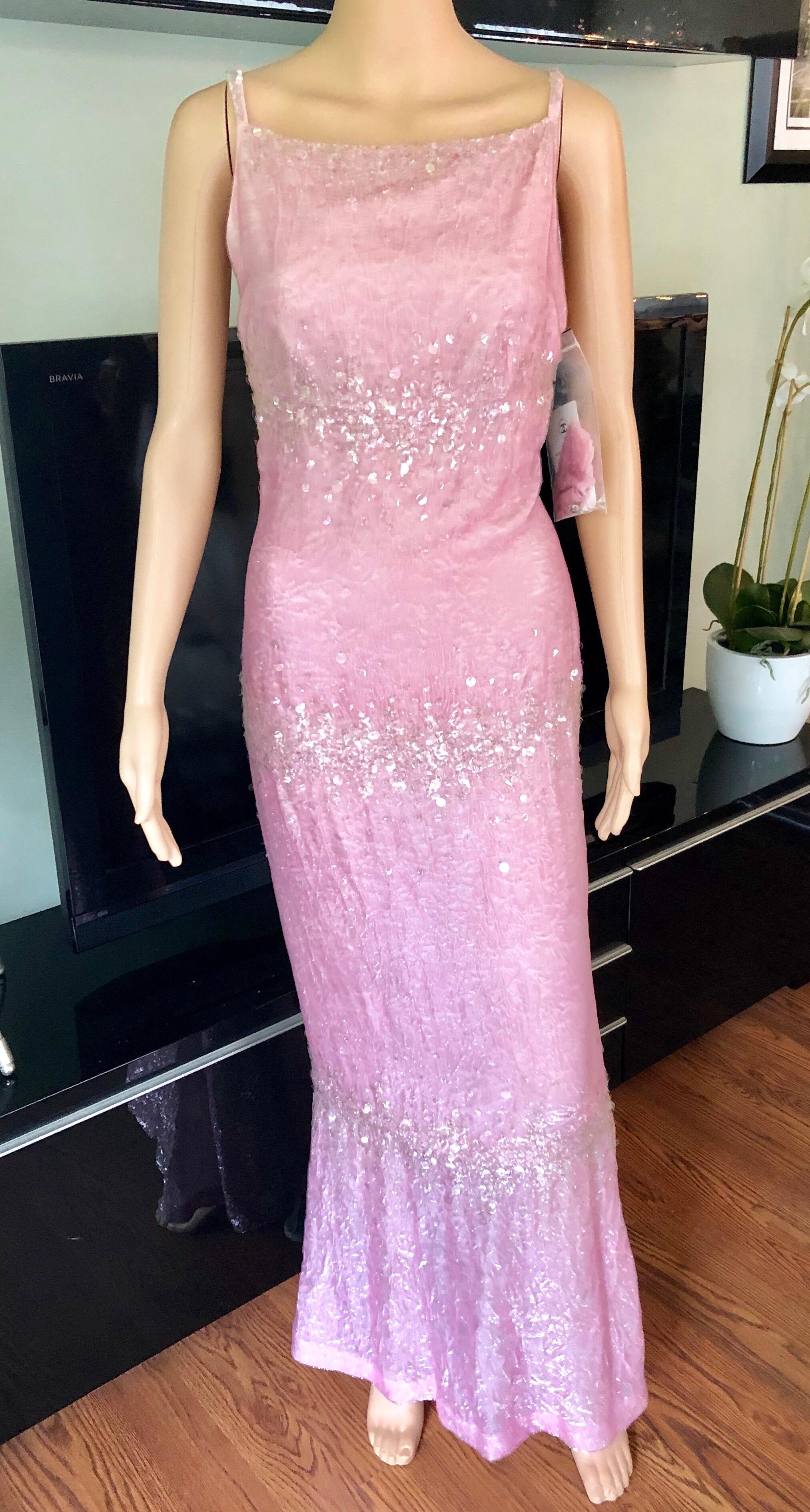 Gray Chanel S/S 1997 Vintage Embellished Velvet Pink Dress Gown