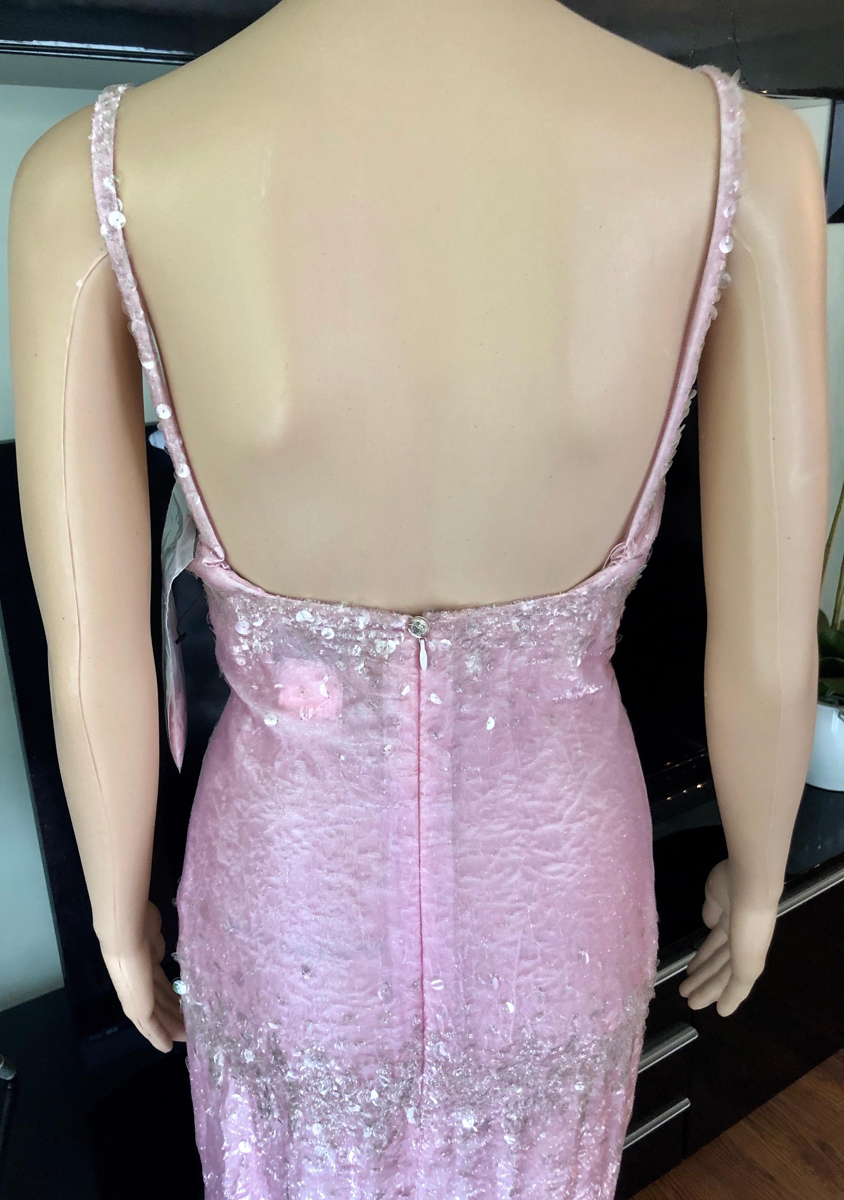 Chanel S/S 1997 Vintage Embellished Velvet Pink Dress Gown In Excellent Condition In Naples, FL