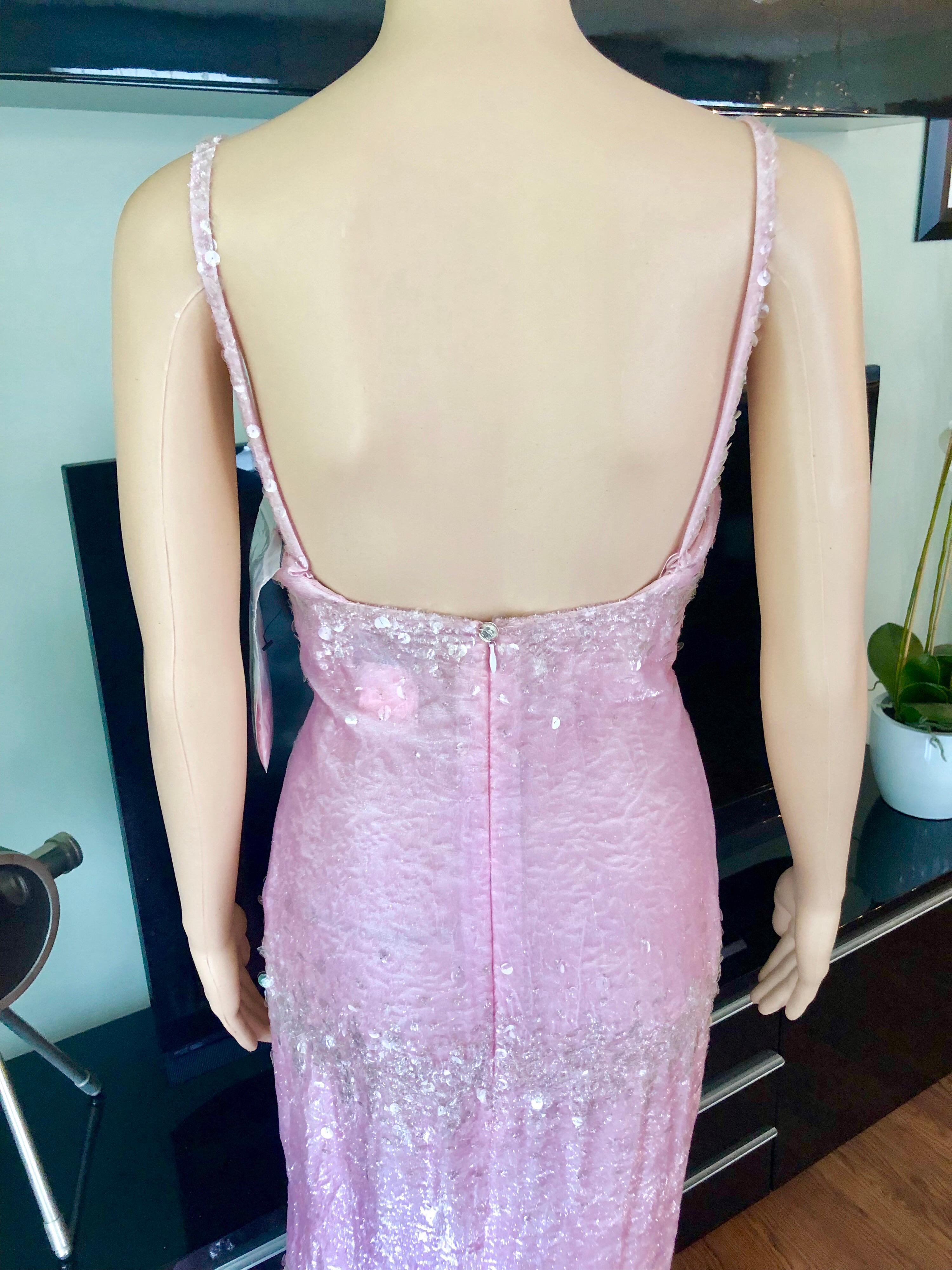 Women's Chanel S/S 1997 Vintage Embellished Velvet Pink Dress Gown