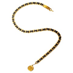 Chanel S/S 1998 24K Gold Plated CC Logo Leather Chain Nameplate Belt