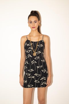 Chanel S/S 1998 CC Logo Dragonfly Print Crepe Mini Dress