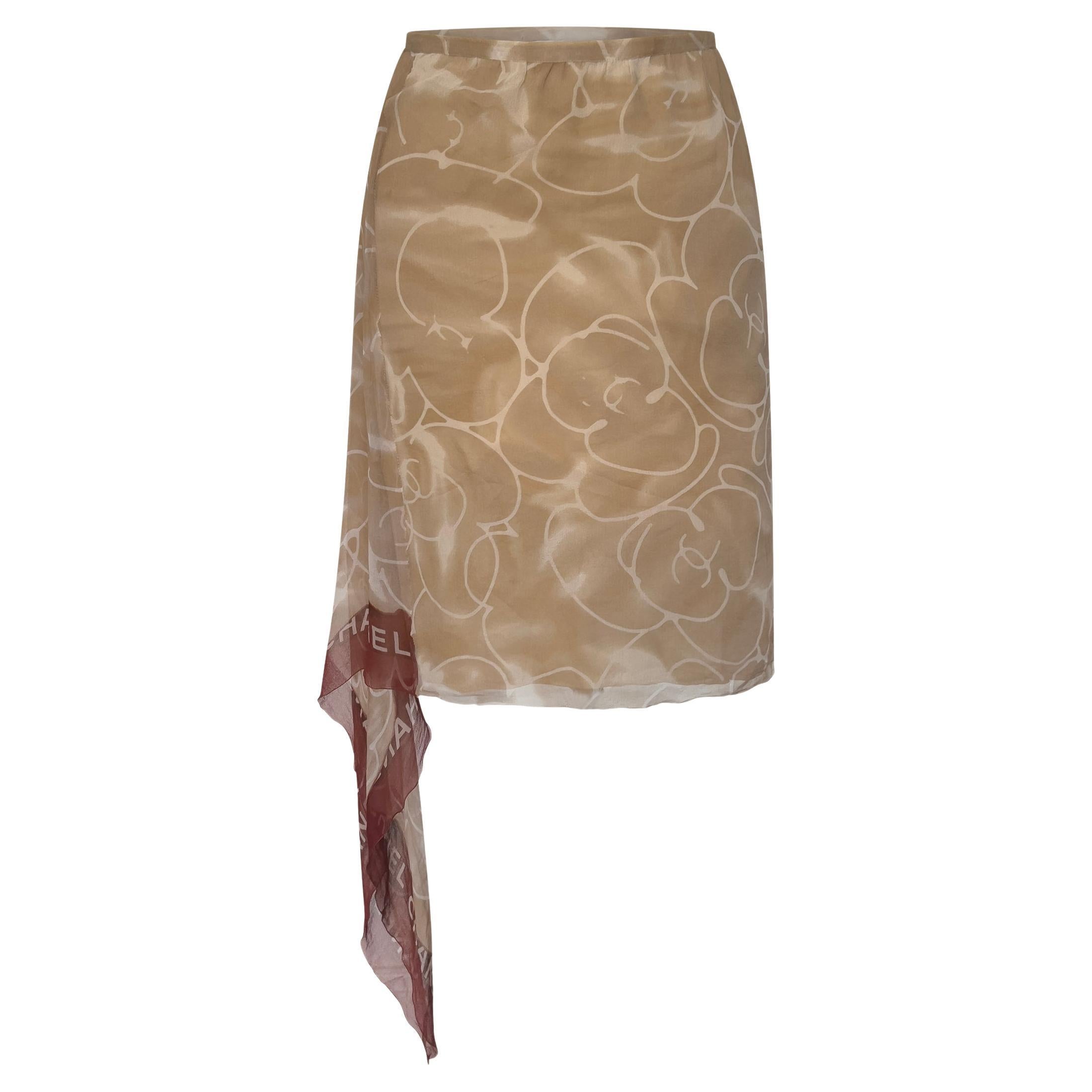 Chanel S/S 1999 Jupe imprimée camélia beige