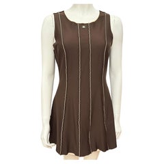 Chanel S/S 1999 brown coco mark logo neoprene dress as seen on Hailey Bieber