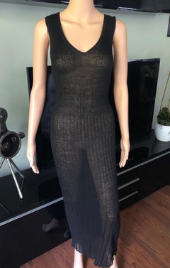 Chanel S/S 1999 Sheer Knit Mesh Black Maxi Dress Gown