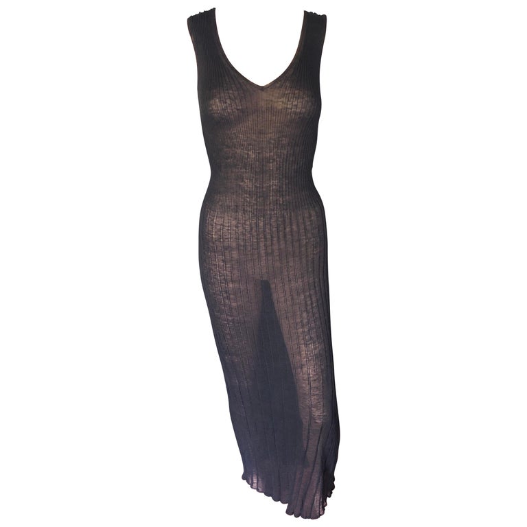 Chanel S/S 1999 Sheer Knit Mesh Black Maxi Dress Gown For Sale at